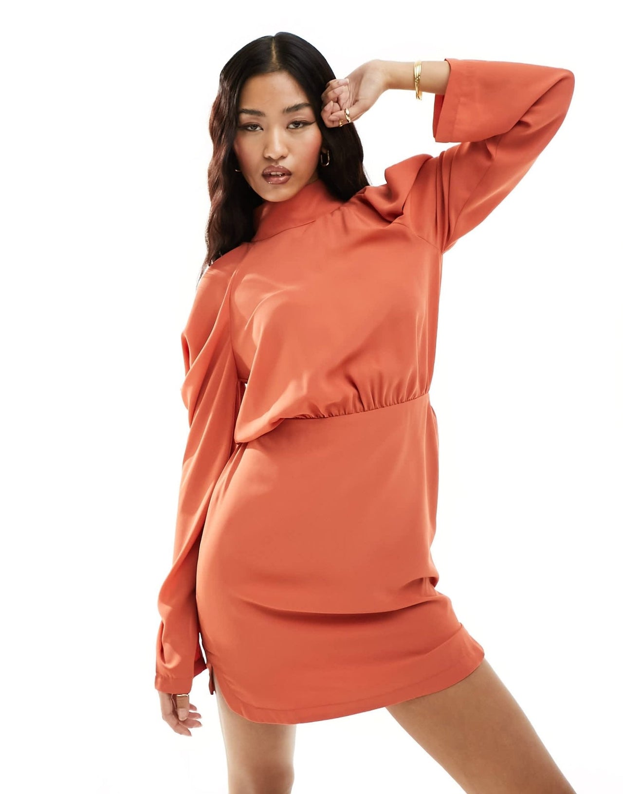 Pretty Lavish high neck chiffon mini dress in terracotta - ASOS Sample Sale