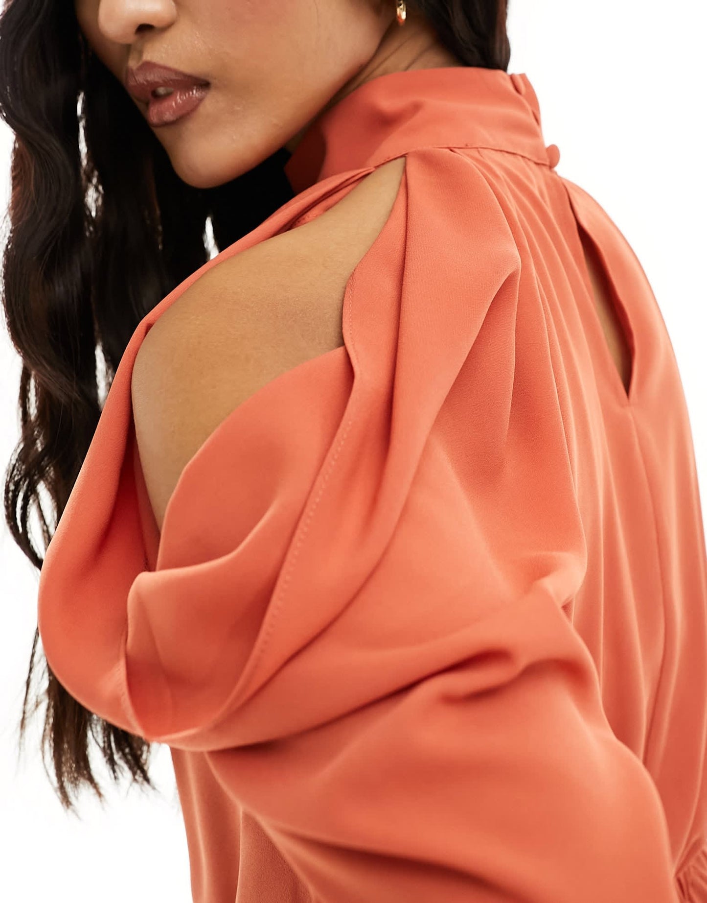 Pretty Lavish high neck chiffon mini dress in terracotta - ASOS Sample Sale