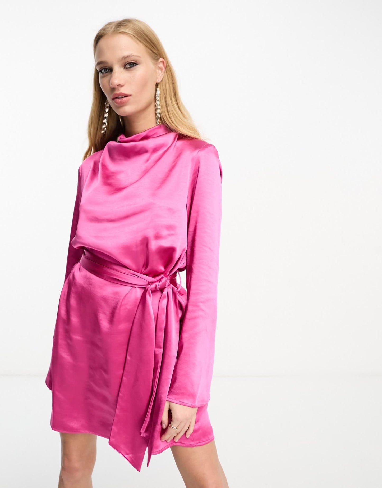 Pretty Lavish Jayda tie waist satin mini dress in pink - ASOS Sample Sale