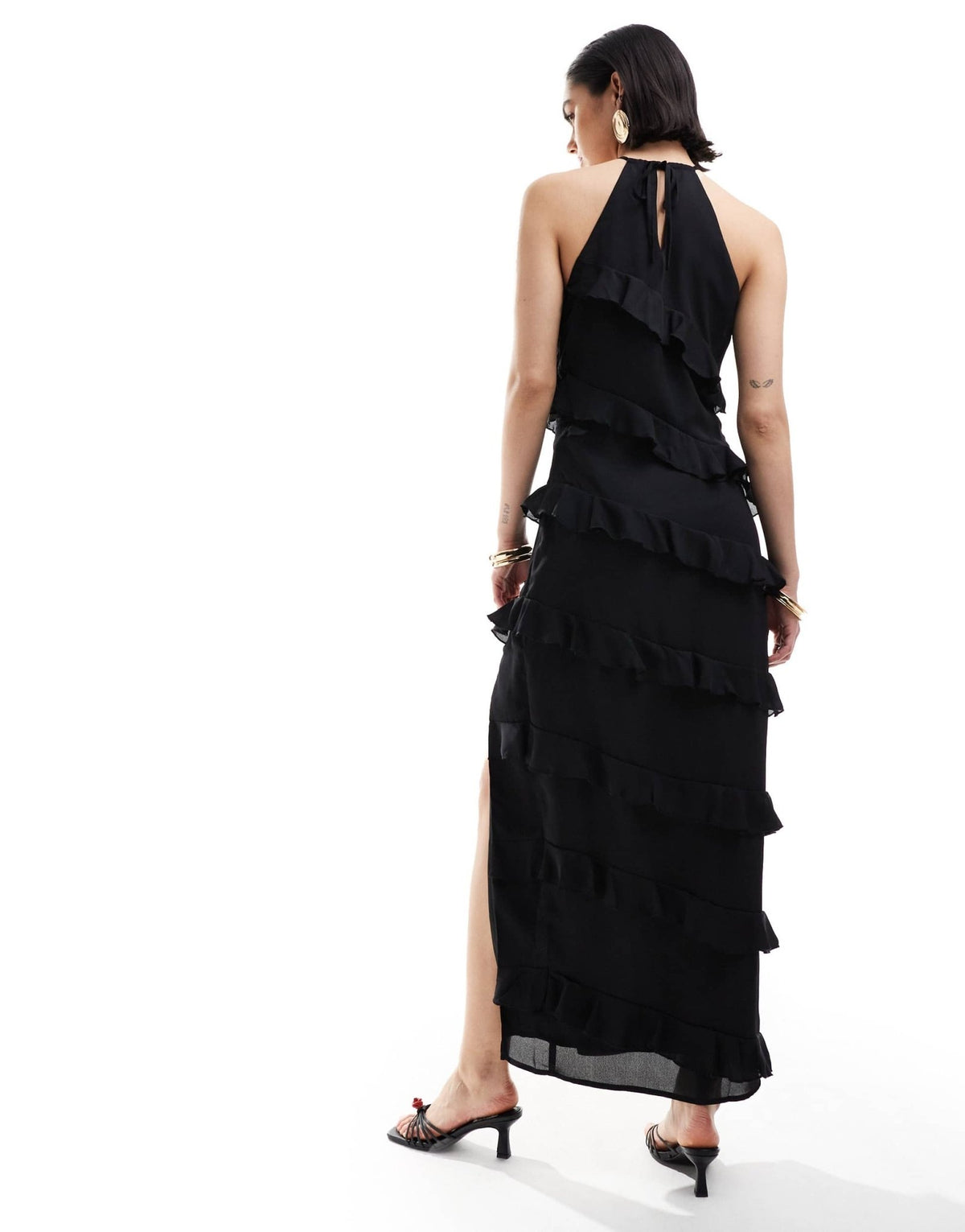 Pretty Lavish Katy ruffle midaxi dress in black - ASOS Sample Sale