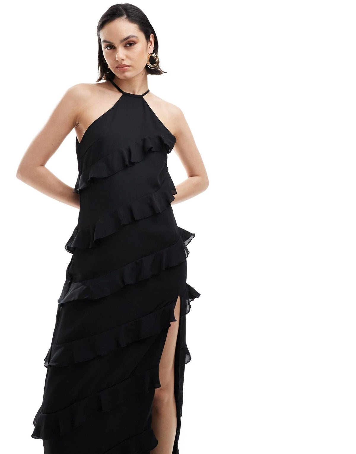 Pretty Lavish Katy ruffle midaxi dress in black - ASOS Sample Sale