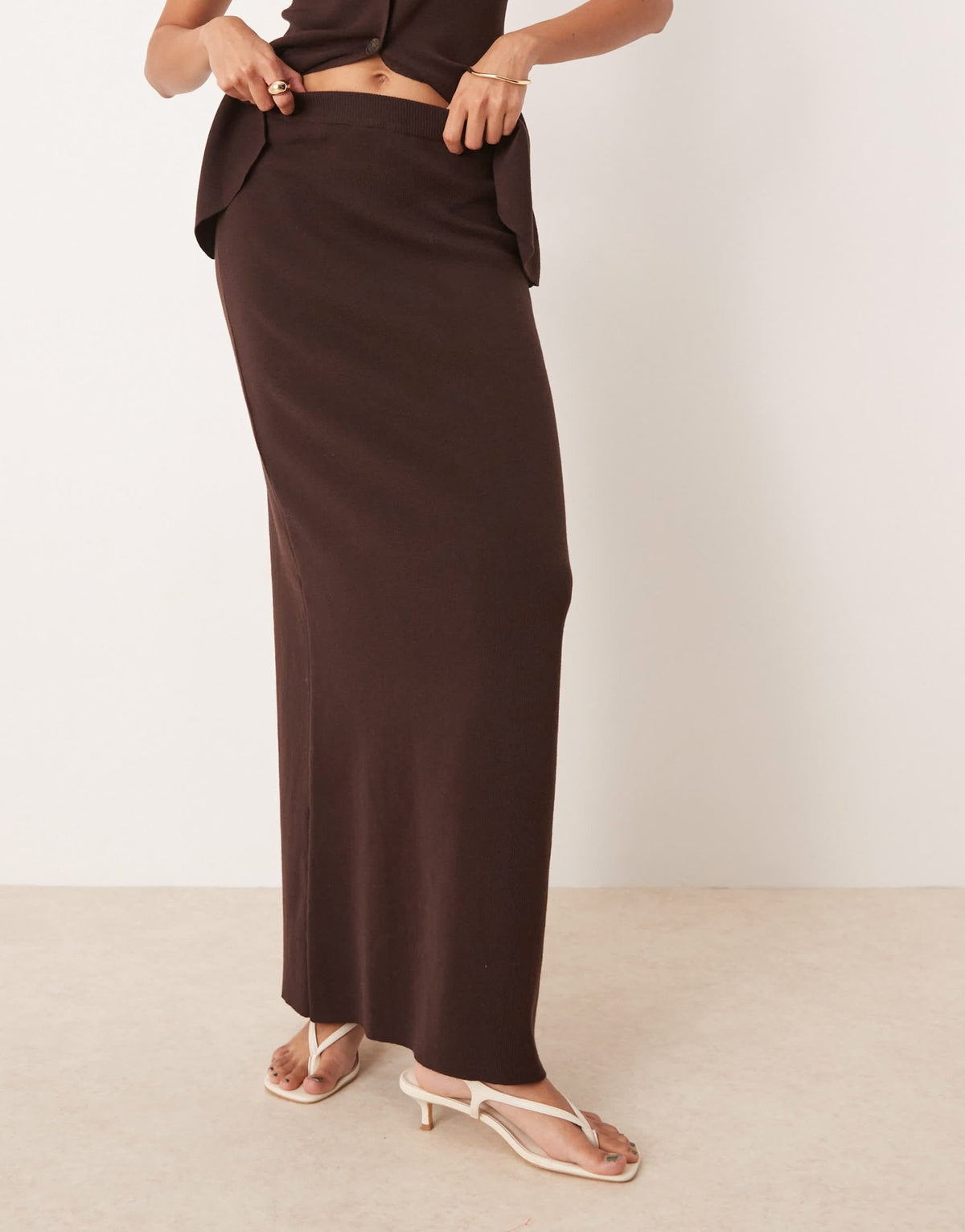 Pretty Lavish knit maxi skirt co-ord in chocolate - ASOS Sample Sale