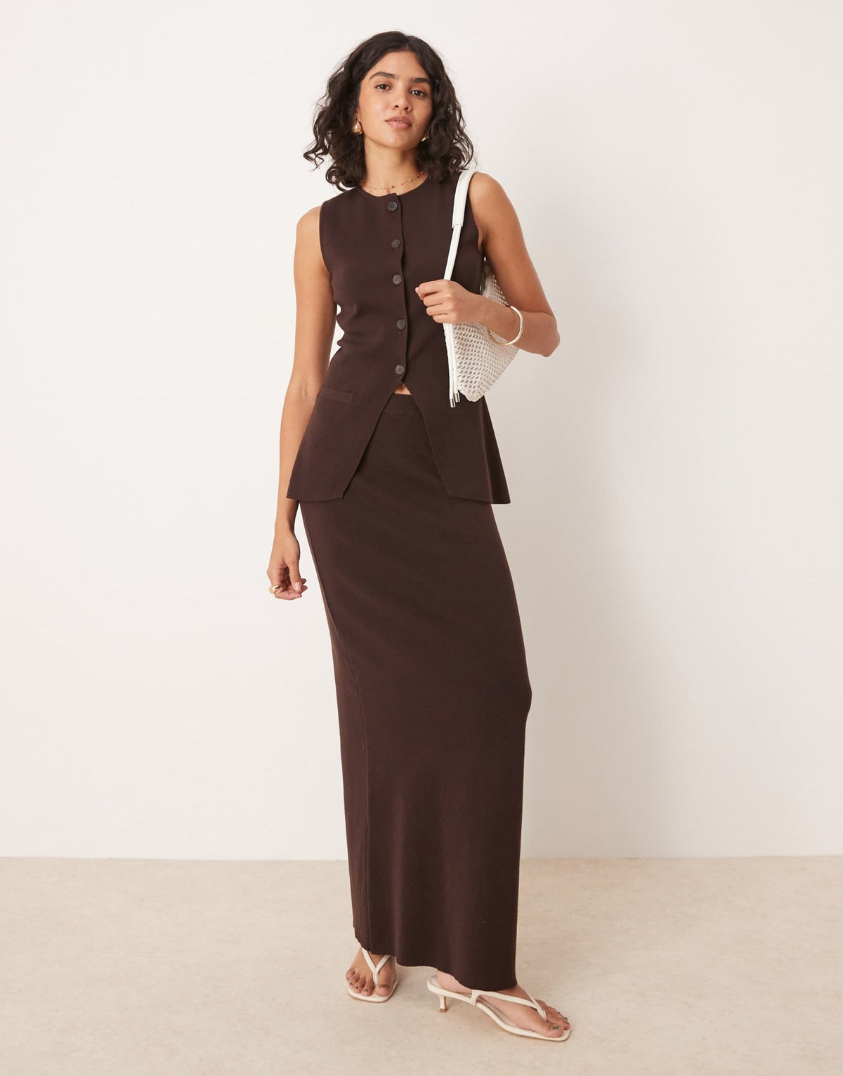 Pretty Lavish knit maxi skirt co-ord in chocolate - ASOS Sample Sale