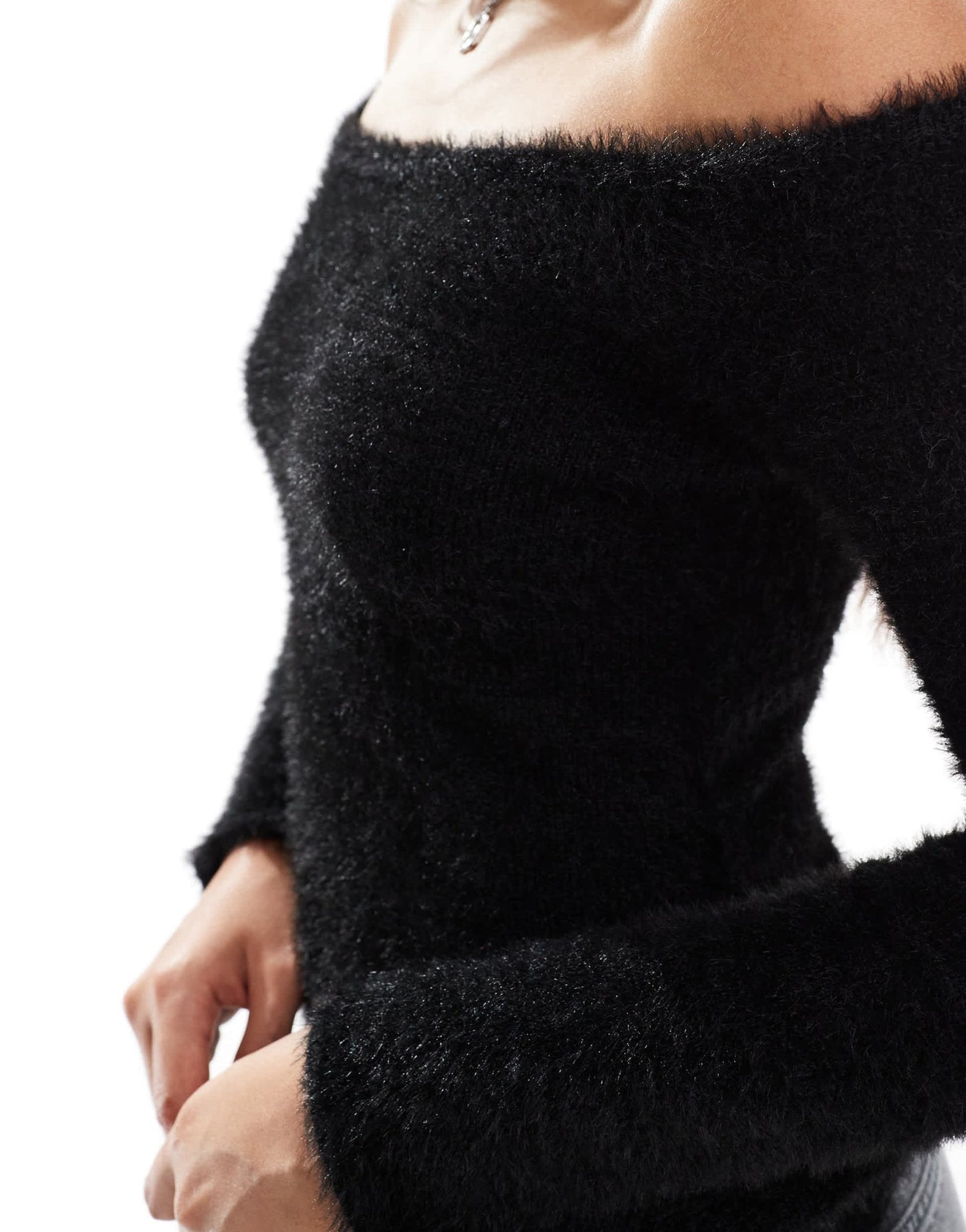 Pretty Lavish knitted bardot top in black - ASOS Sample Sale