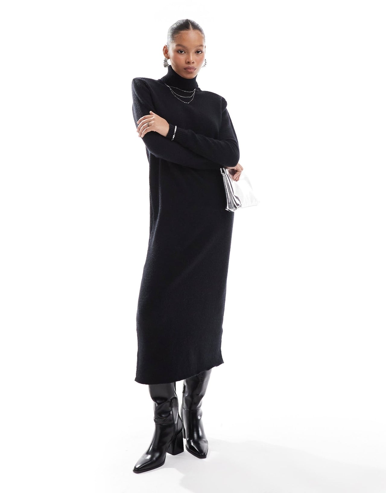Pretty Lavish knitted high neck maxi dress in black - ASOS Sample Sale