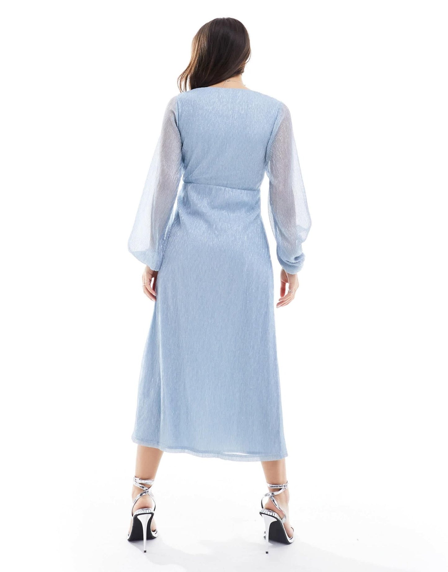Pretty Lavish knot front plisse midaxi dress in metallic blue - ASOS Sample Sale