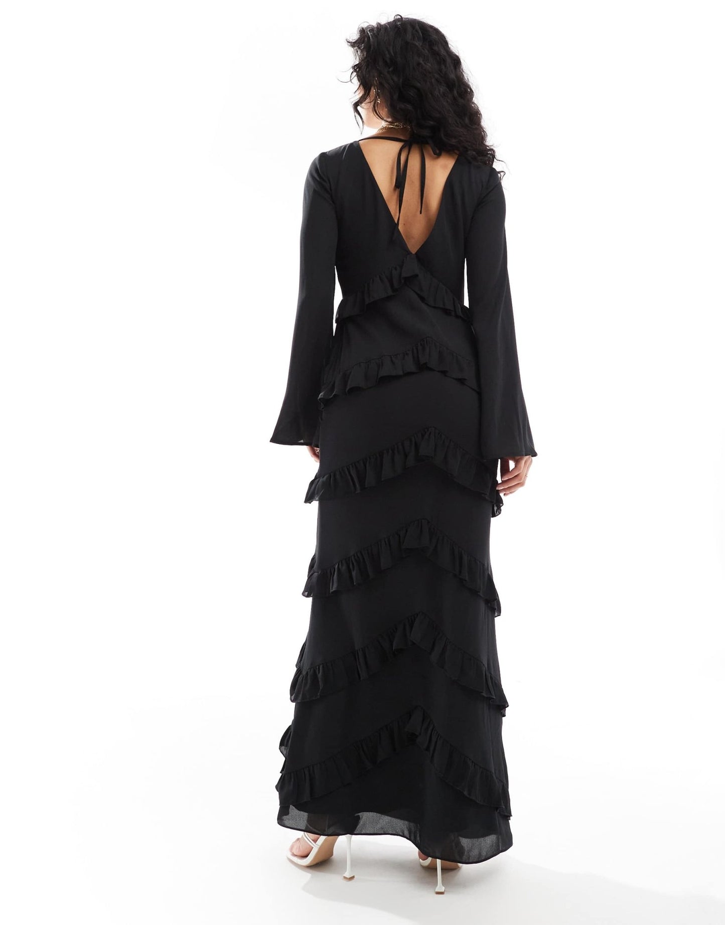 Pretty Lavish long sleeve ruffle maxi dress in black - ASOS Sample Sale
