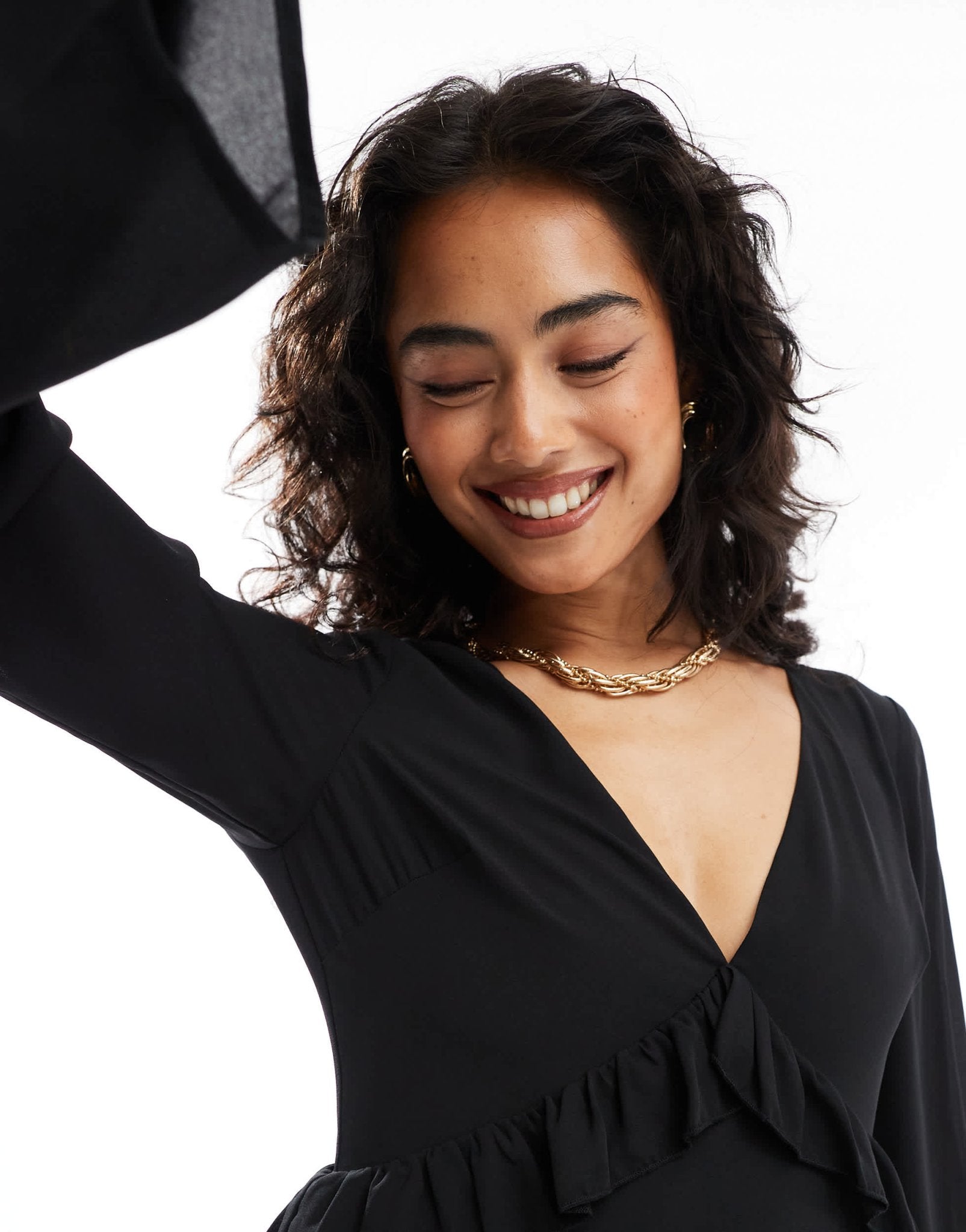 Pretty Lavish long sleeve ruffle maxi dress in black - ASOS Sample Sale