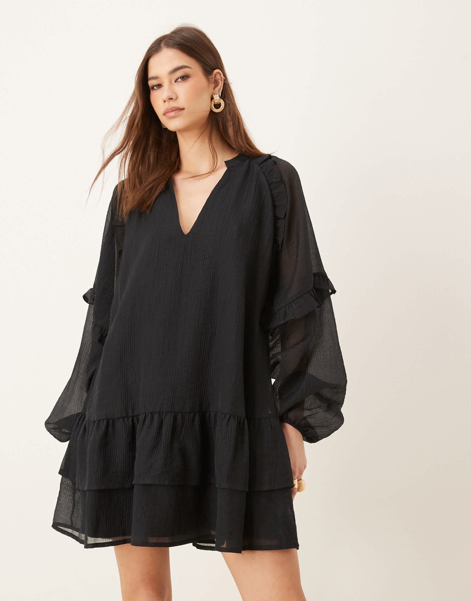 Pretty Lavish long sleeve ruffle mini dress in black - ASOS Sample Sale
