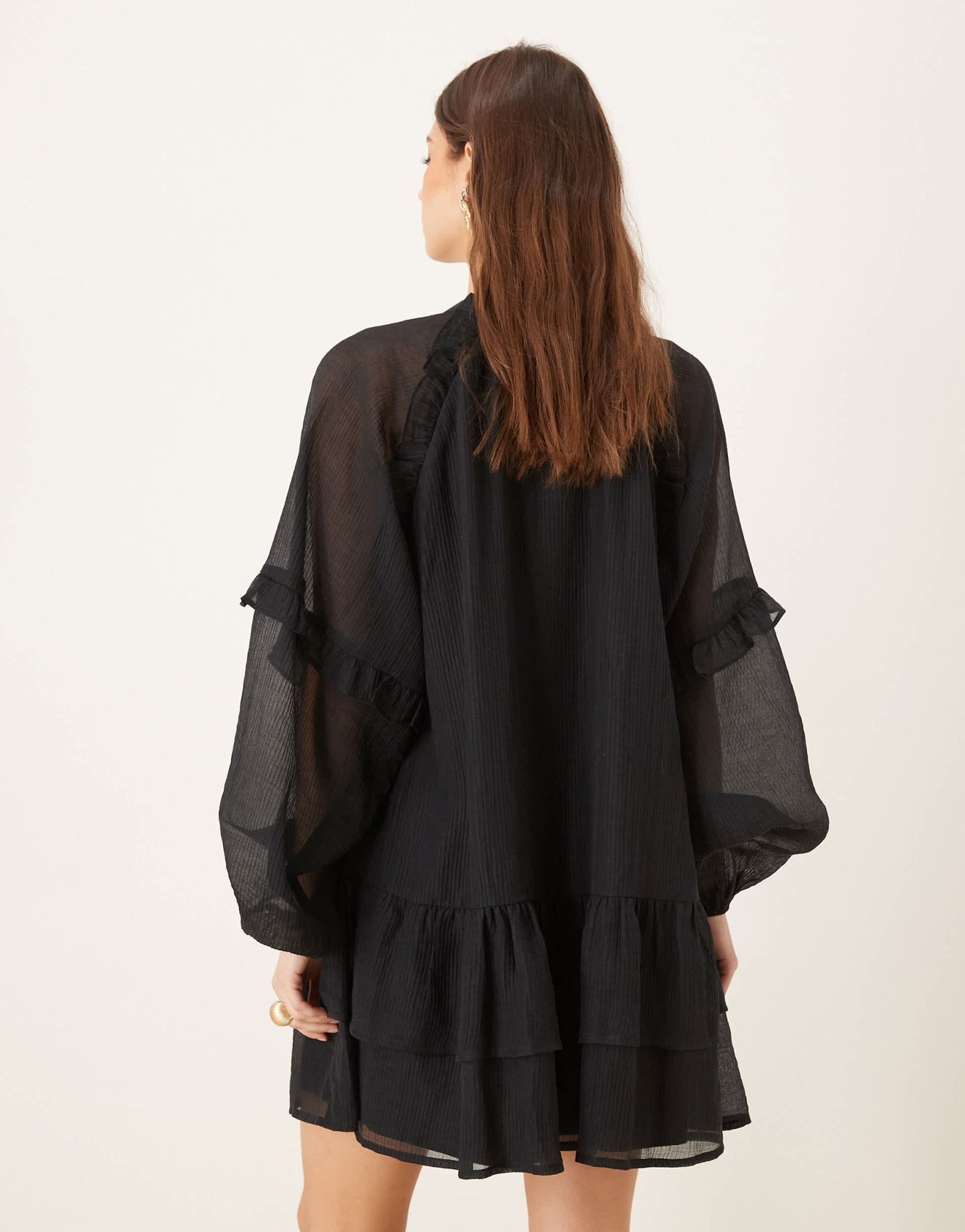 Pretty Lavish long sleeve ruffle mini dress in black - ASOS Sample Sale