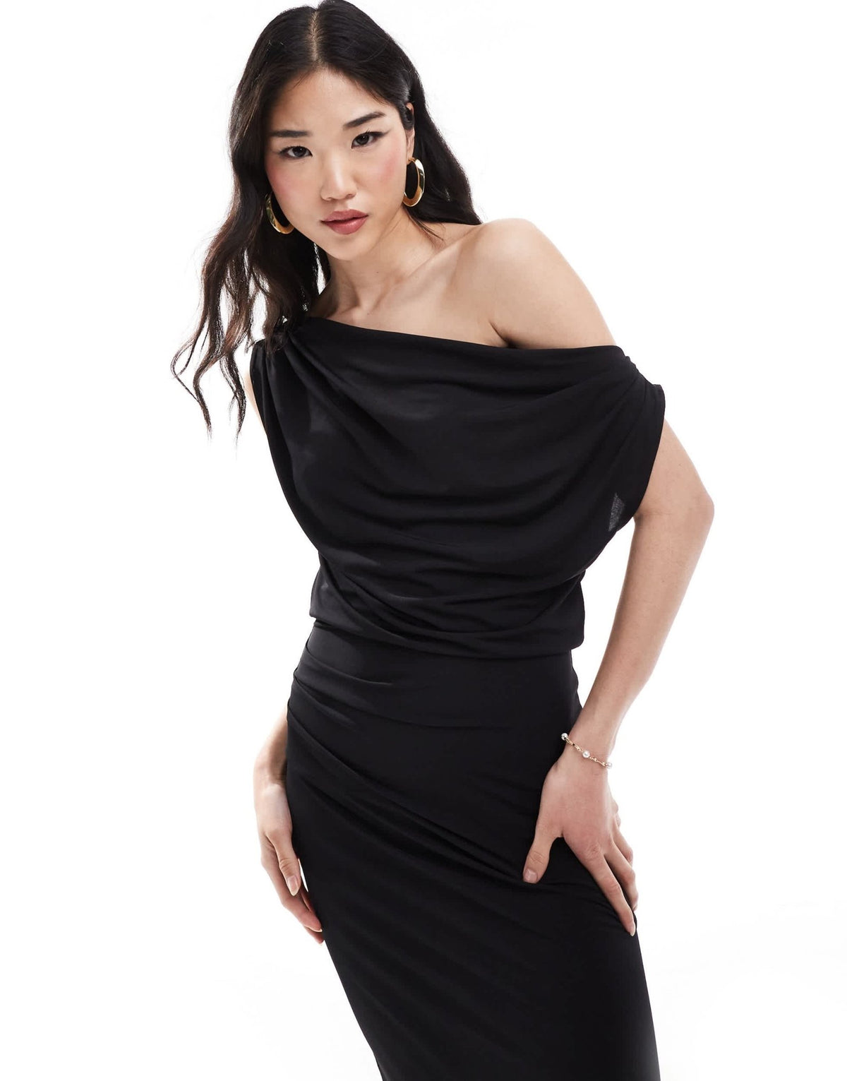 Pretty Lavish one shoulder ruched midaxi dress in black - ASOS Sample Sale