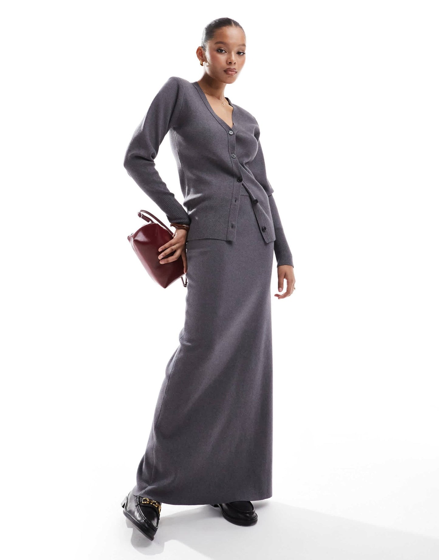Pretty Lavish rib knit maxi skirt co - ord in charcoal - ASOS Sample Sale