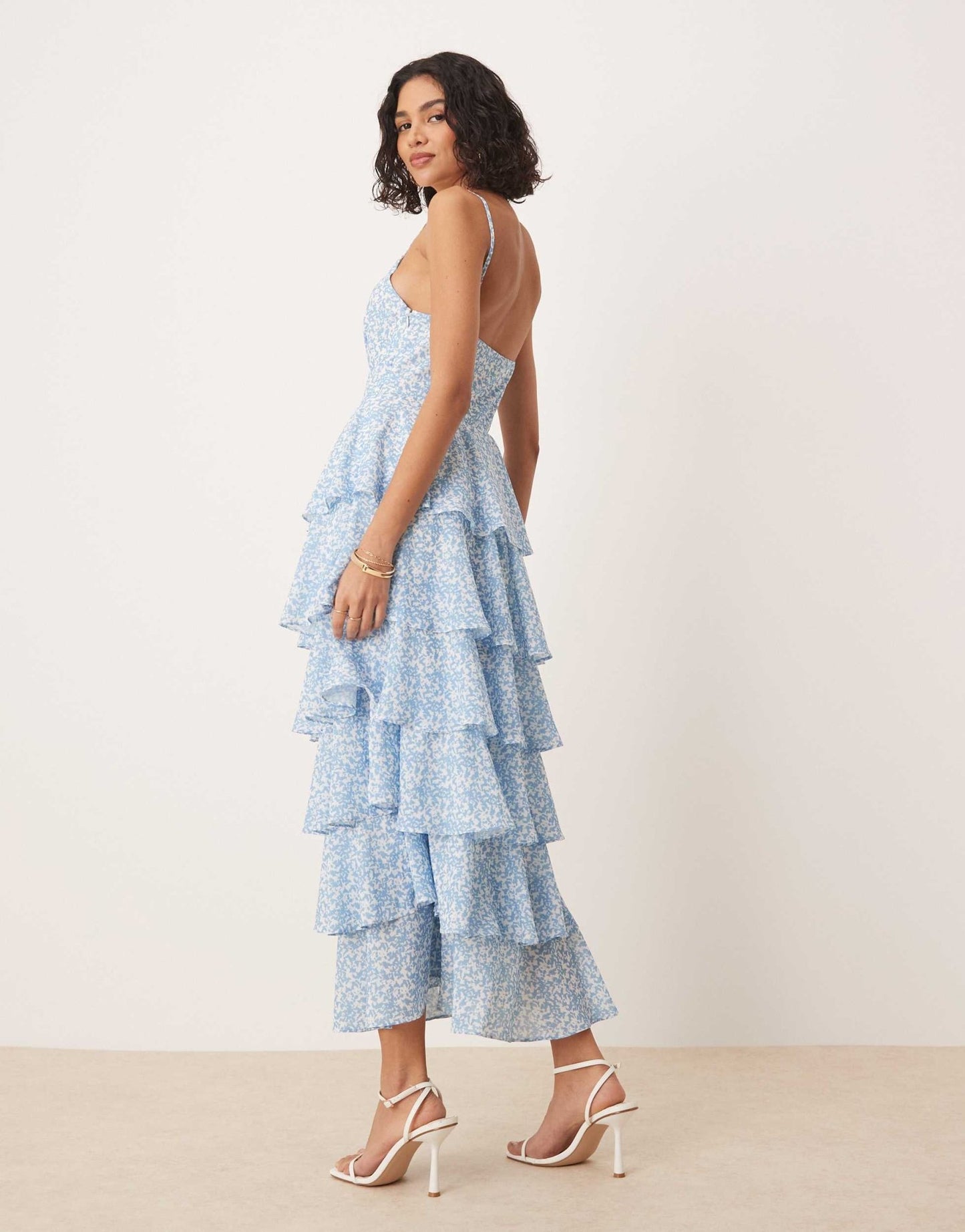 Pretty Lavish ruffle midaxi dress in blue abstract print - ASOS Sample Sale