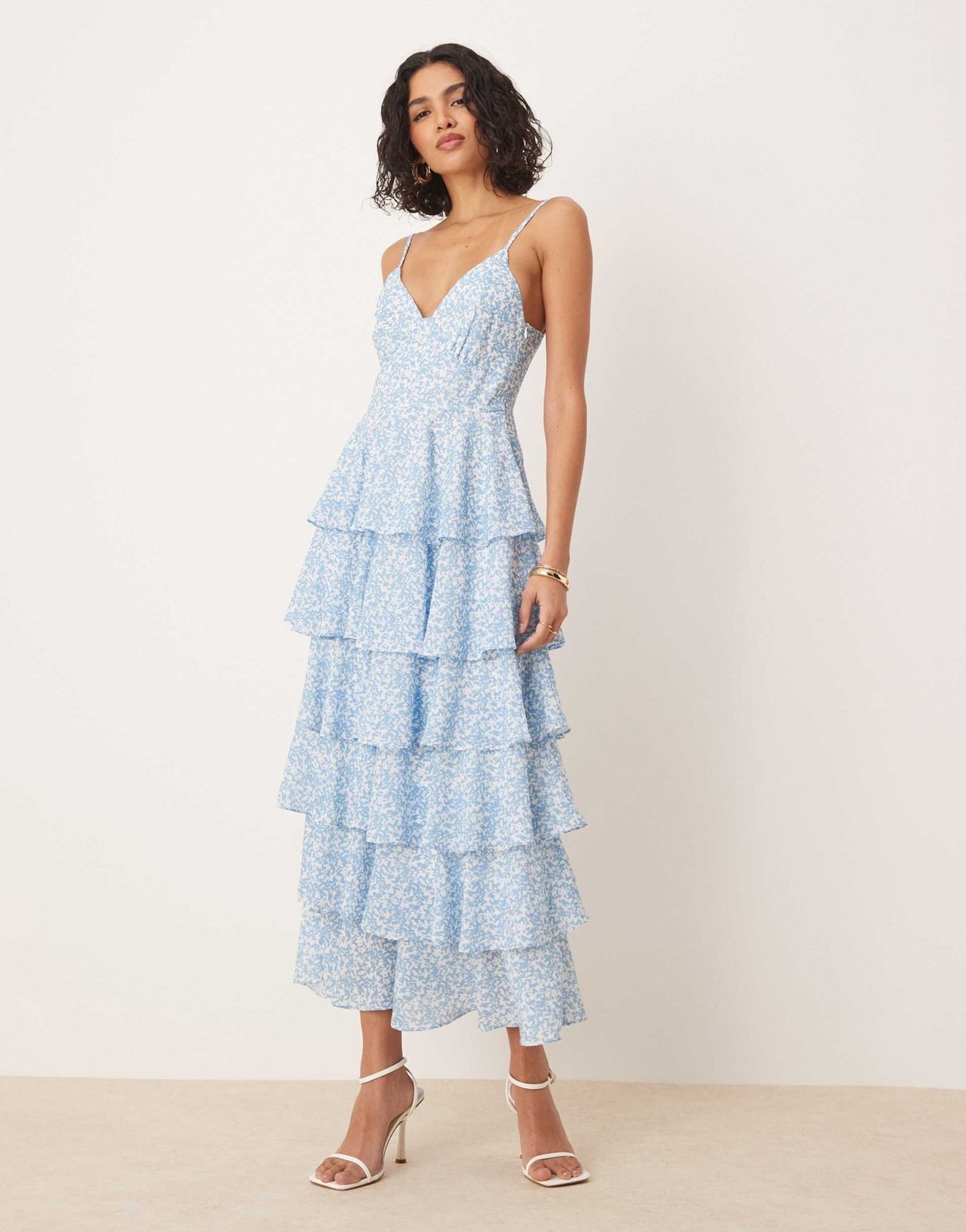 Pretty Lavish ruffle midaxi dress in blue abstract print - ASOS Sample Sale