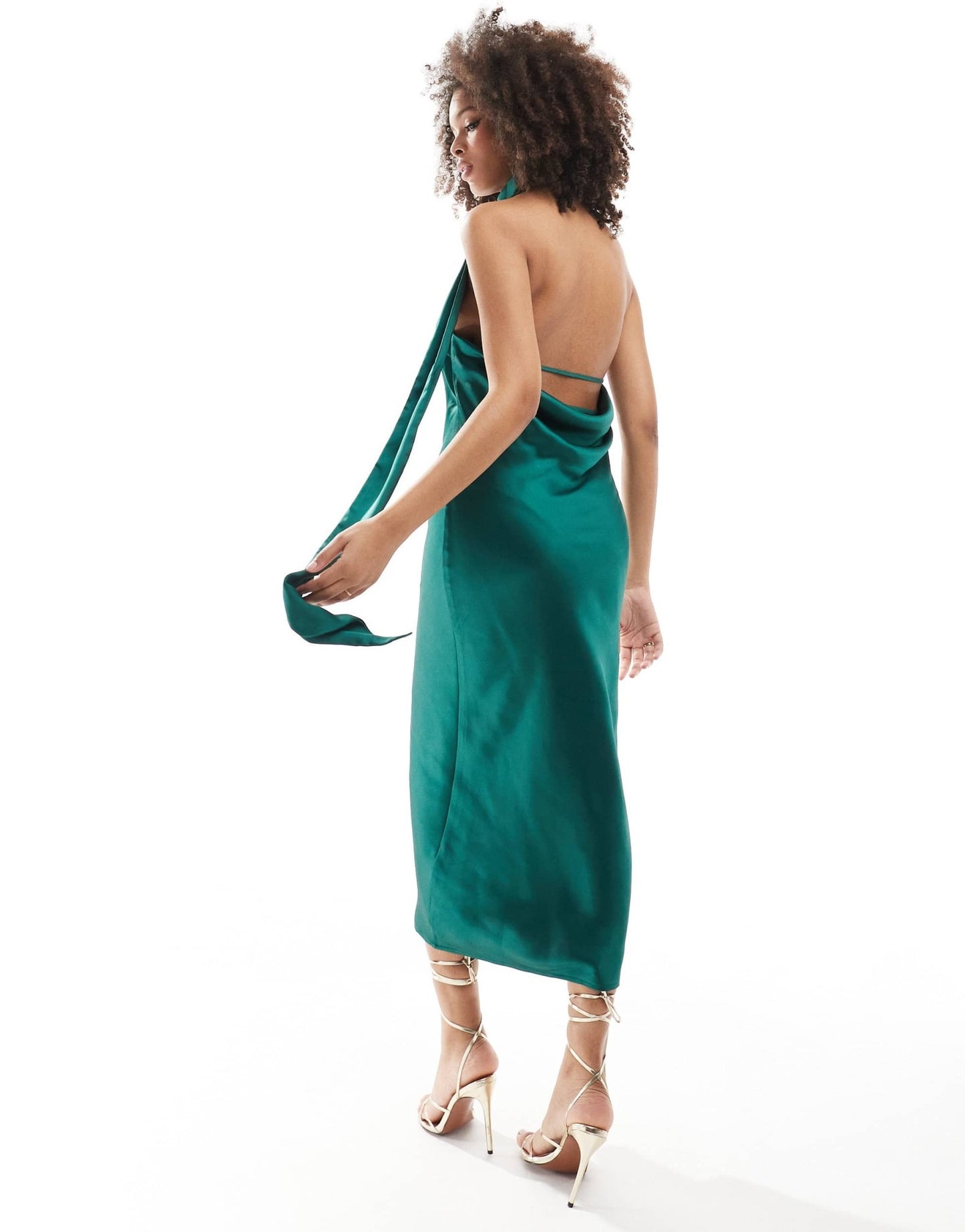 Pretty Lavish satin scarf midaxi dress in emerald - ASOS Sample Sale
