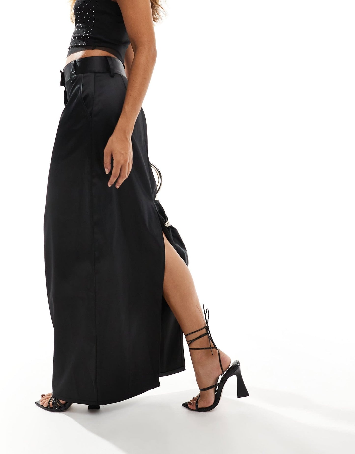 Pretty Lavish satin tailored maxi skirt in black - ASOS Sample Sale