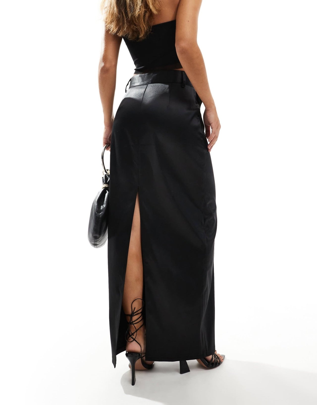 Pretty Lavish satin tailored maxi skirt in black - ASOS Sample Sale
