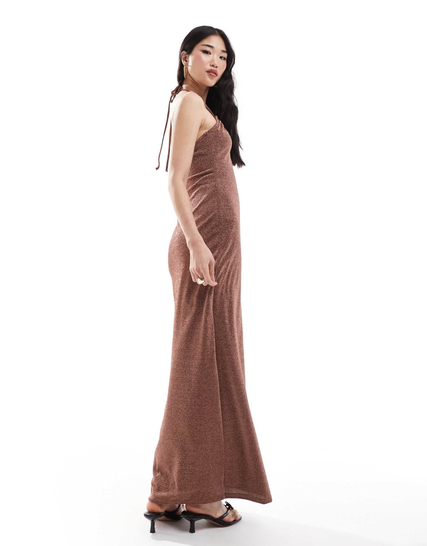 Pretty Lavish shimmer slip maxi dress in brown sparkle - ASOS Sample Sale