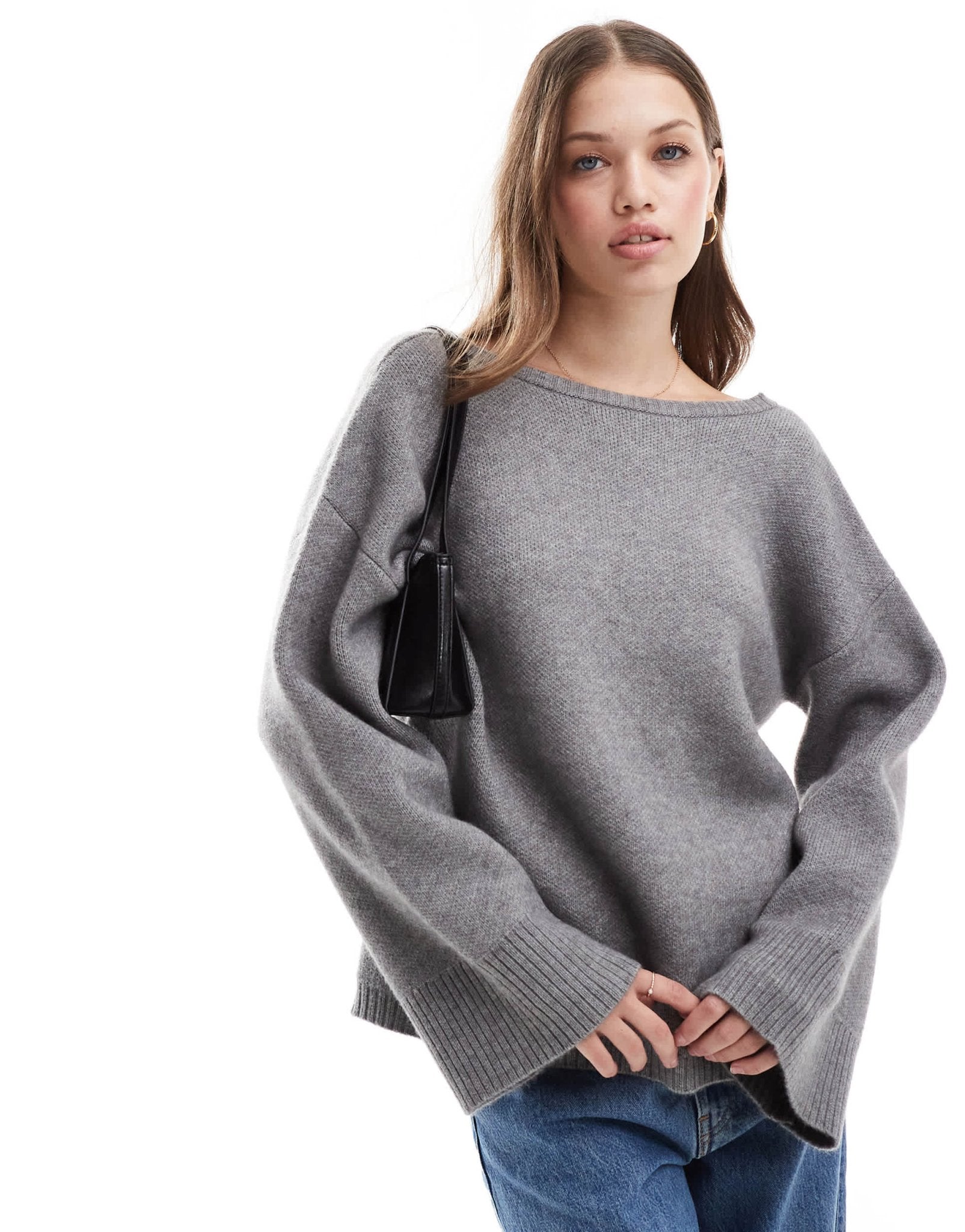 Pretty Lavish slash neck jumper in grey - ASOS Sample Sale