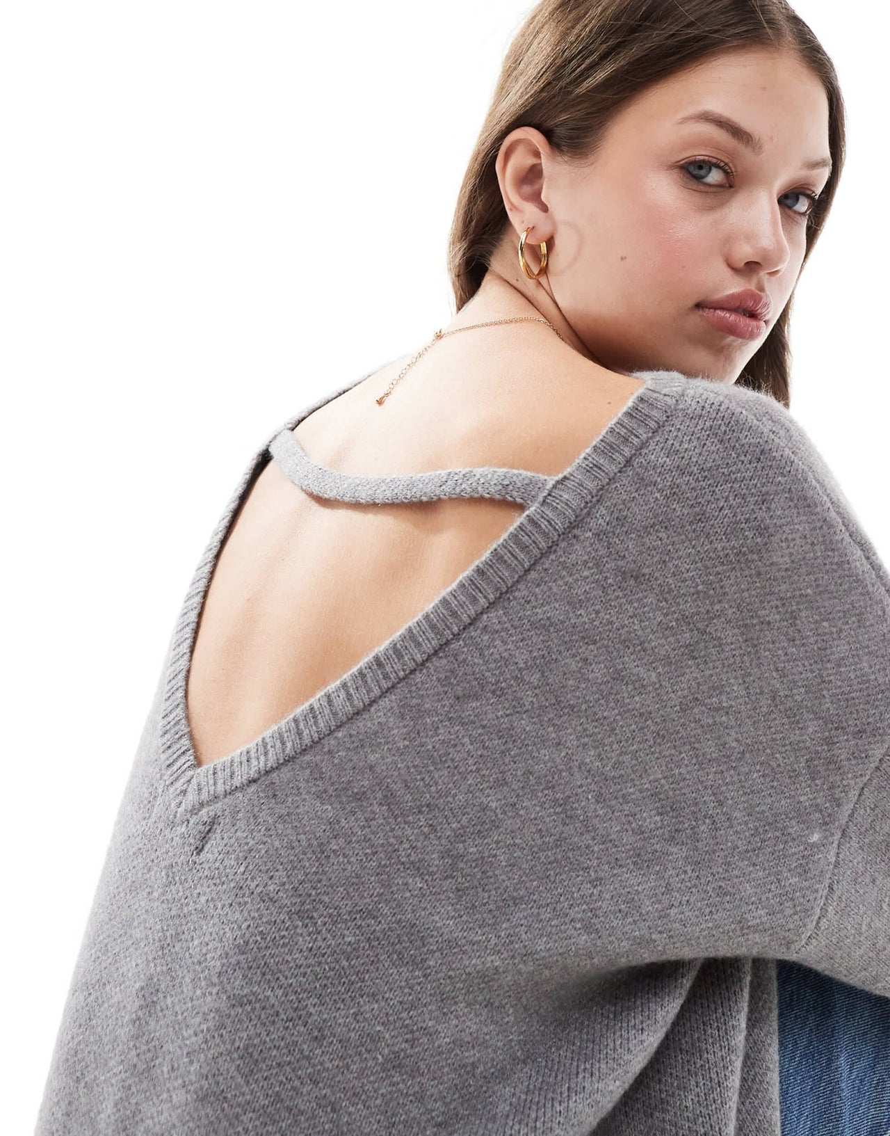 Pretty Lavish slash neck jumper in grey - ASOS Sample Sale