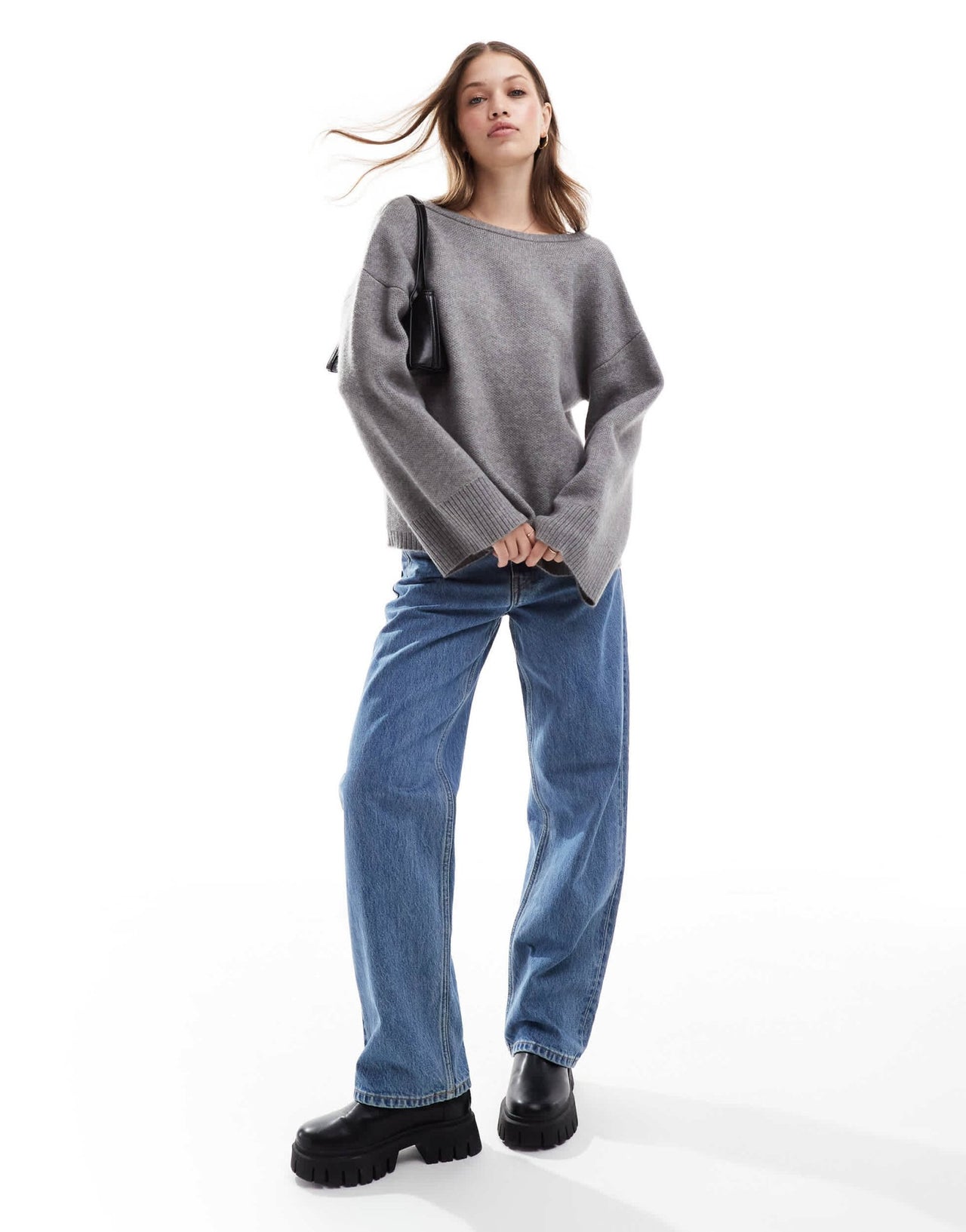 Pretty Lavish slash neck jumper in grey - ASOS Sample Sale