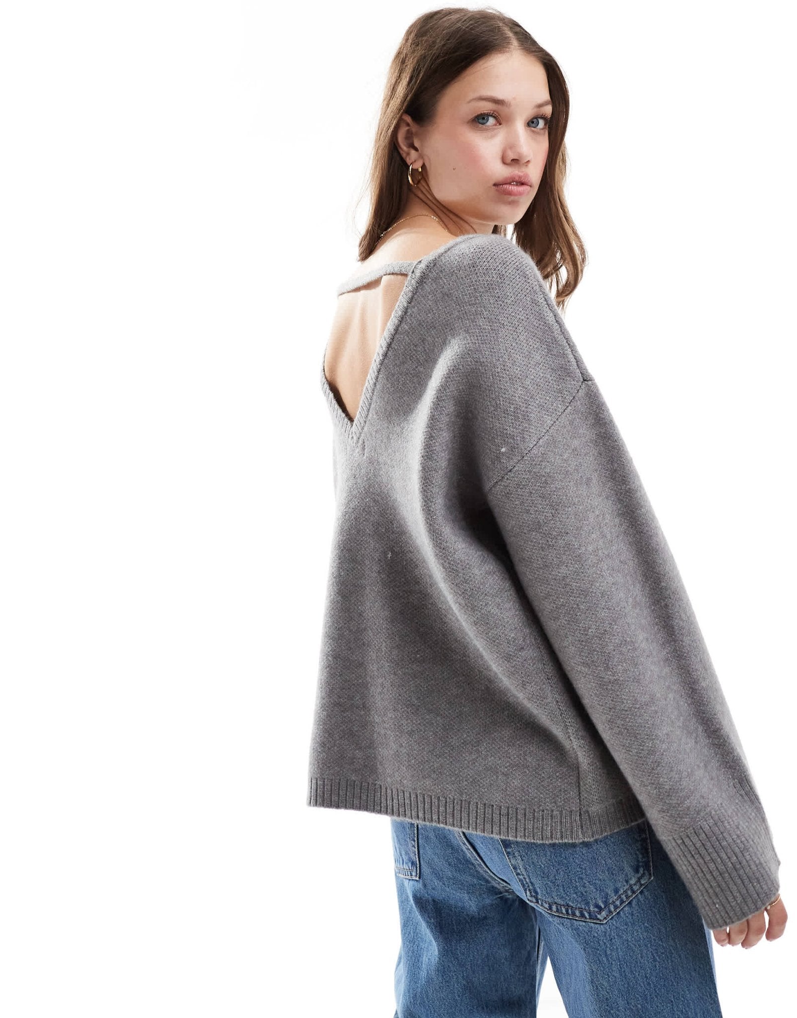 Pretty Lavish slash neck jumper in grey - ASOS Sample Sale