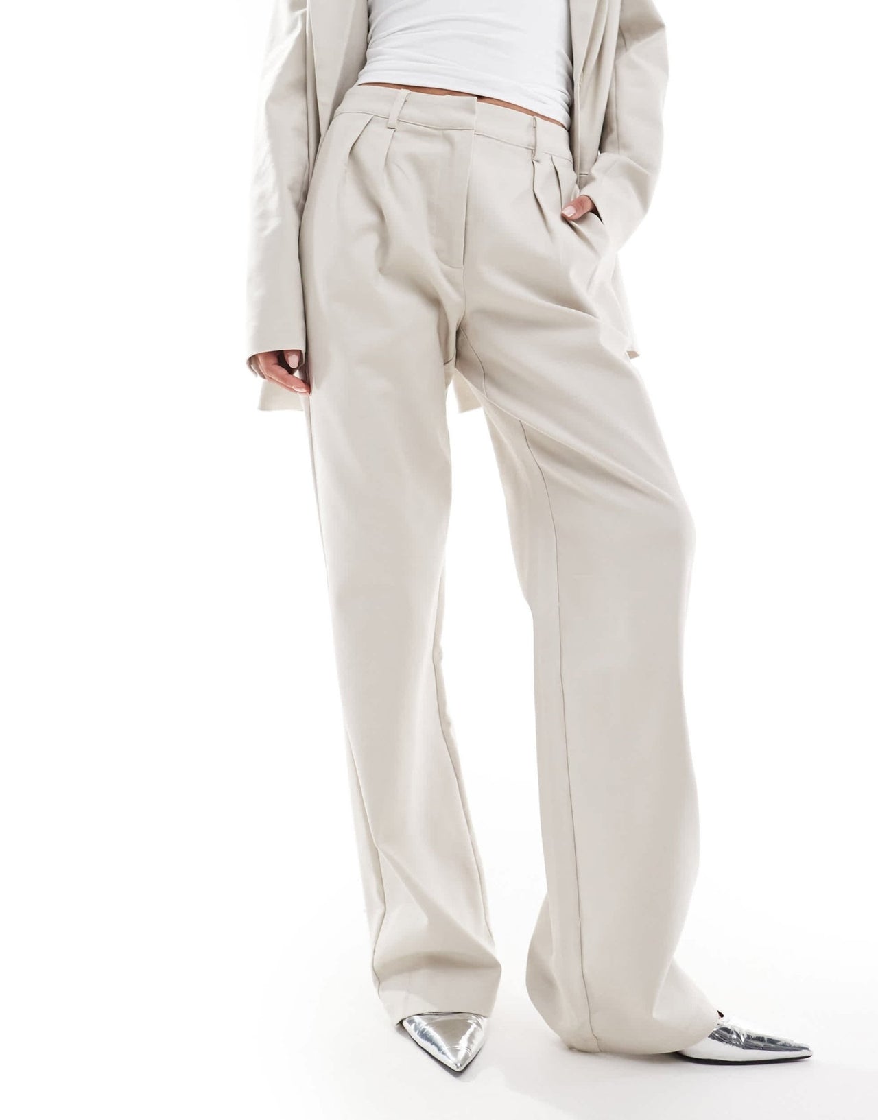Pretty Lavish tailored wide leg trouser co - ord in chalk - ASOS Sample Sale