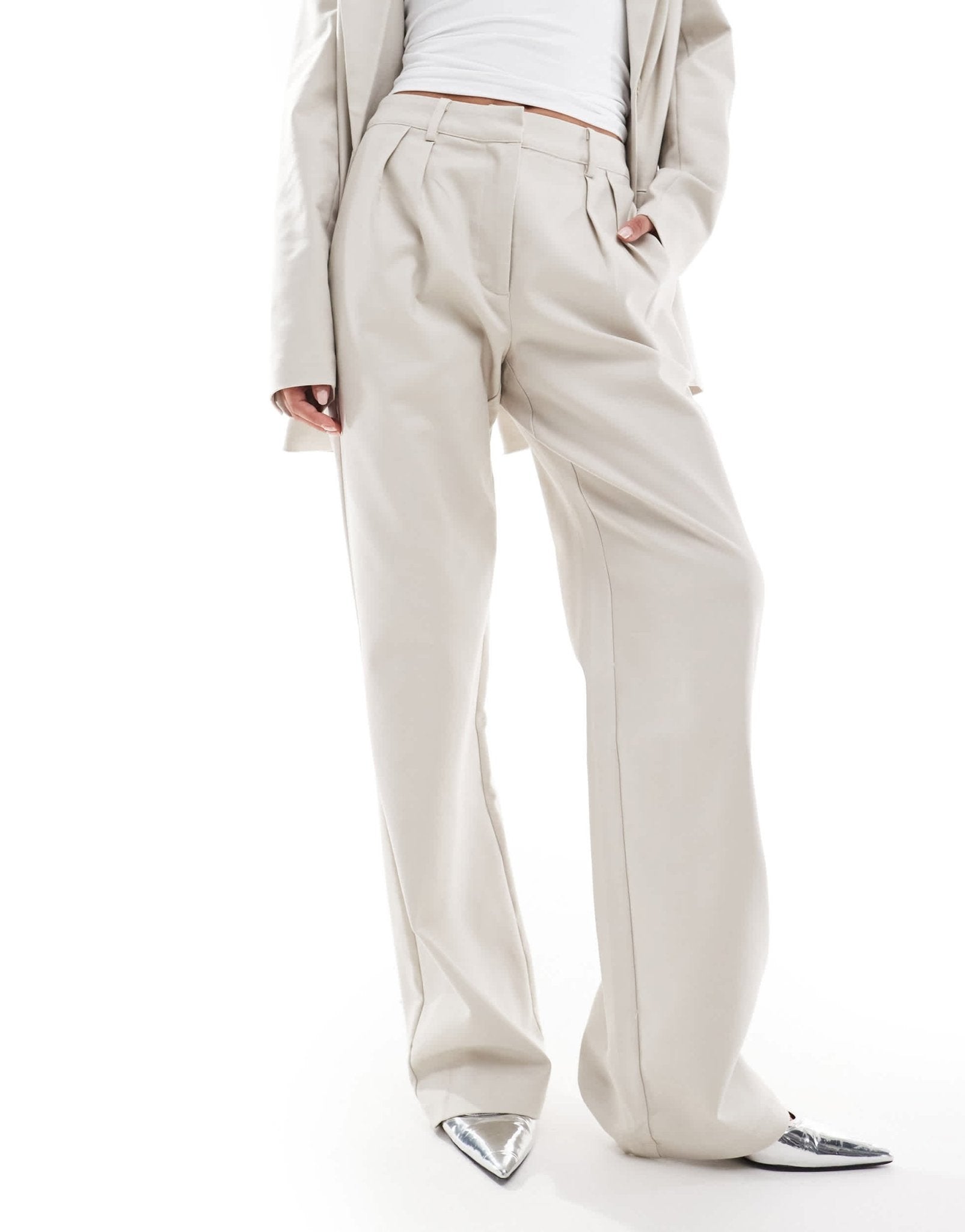 Pretty Lavish tailored wide leg trouser co - ord in chalk - ASOS Sample Sale