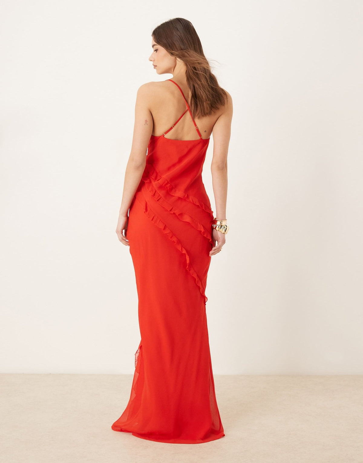 Pretty Lavish textured asymmetric ruffle maxi dress in bright red - ASOS Sample Sale