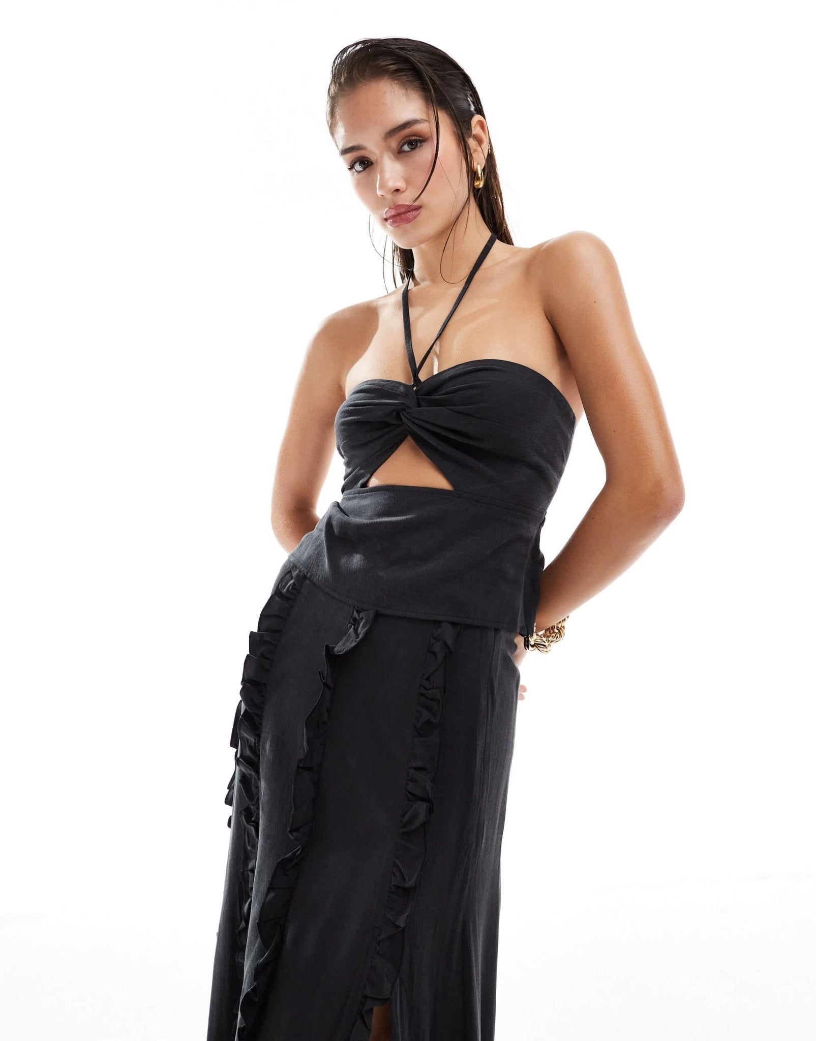 Pretty Lavish textured halter top co - ord in black - ASOS Sample Sale