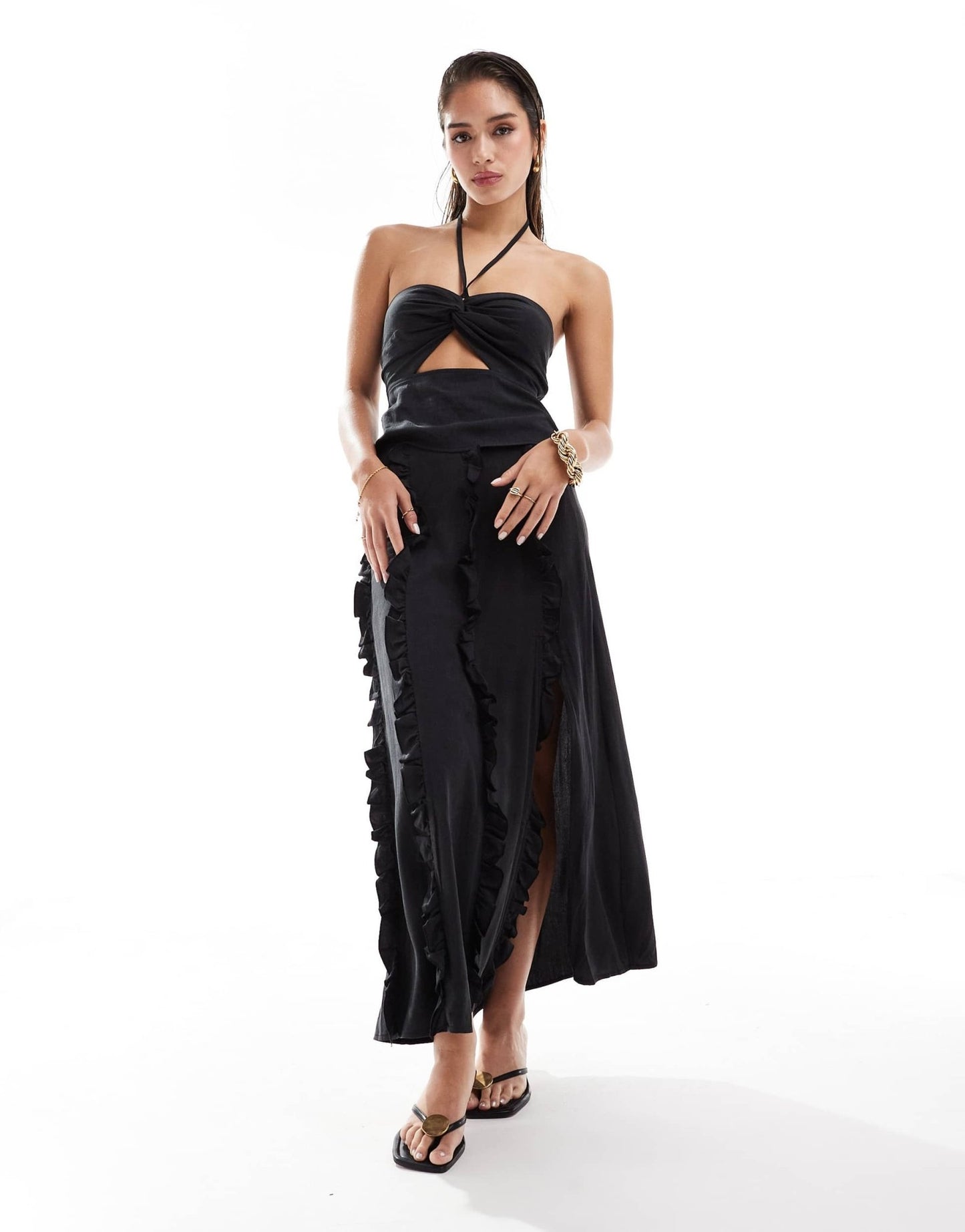 Pretty Lavish textured halter top co - ord in black - ASOS Sample Sale