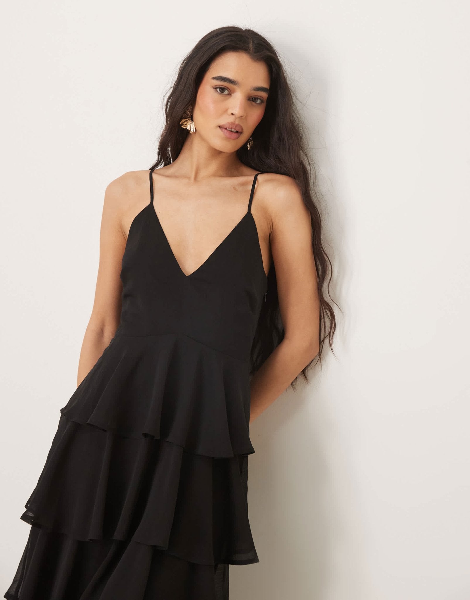 Pretty Lavish textured ruffle maxi dress in black - ASOS Sample Sale