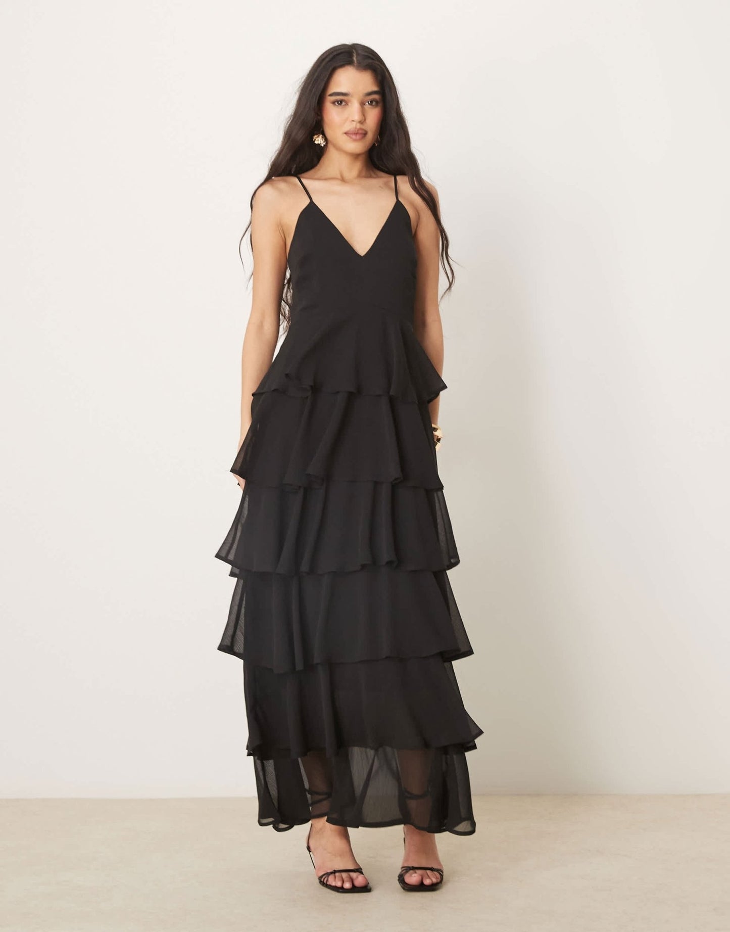 Pretty Lavish textured ruffle maxi dress in black - ASOS Sample Sale