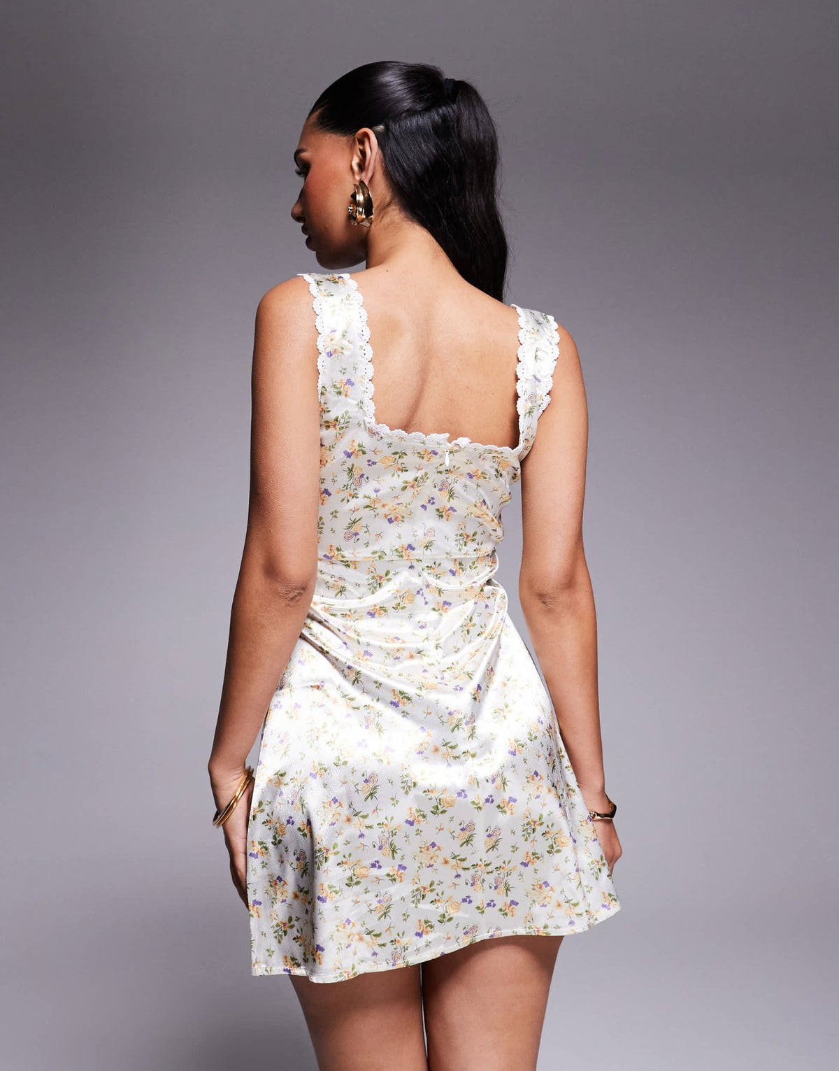 Princess Polly Berlin satin square neck lace trim mini dress in cream floral - ASOS Sample Sale