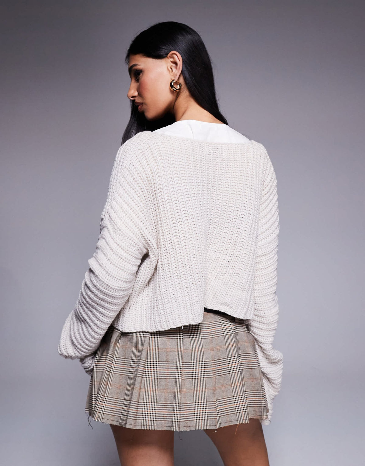 Princess Polly cropped v neck button front bell sleeve knitted cardigan in beige - ASOS Sample Sale