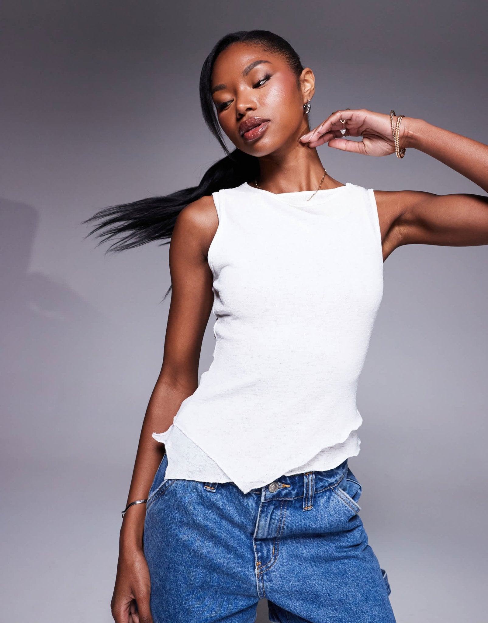 Princess Polly fine knit asymmetric hem vest top in white - ASOS Sample Sale