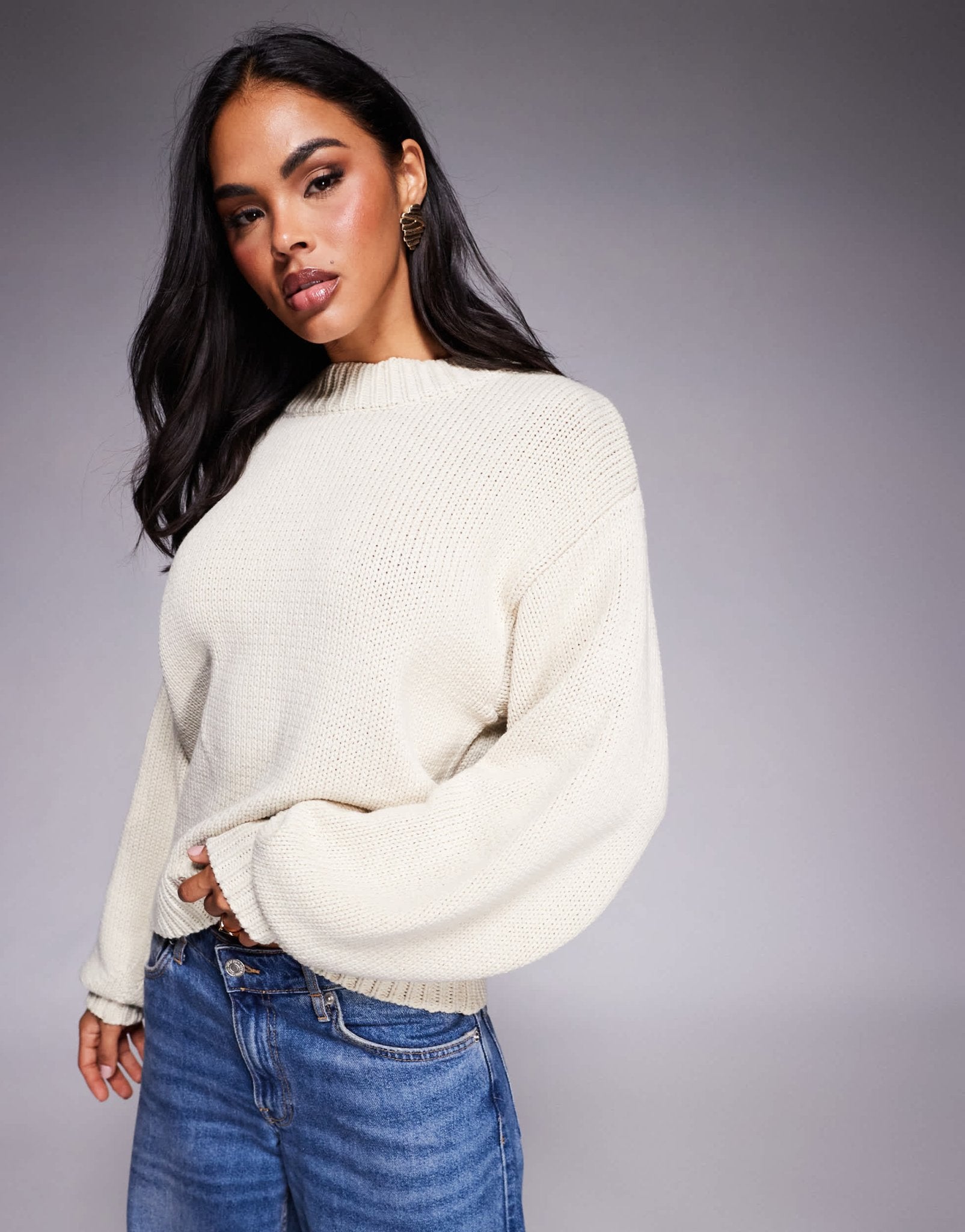 Princess Polly Harmony balloon sleeve slouchy jumper in beige - ASOS Sample Sale