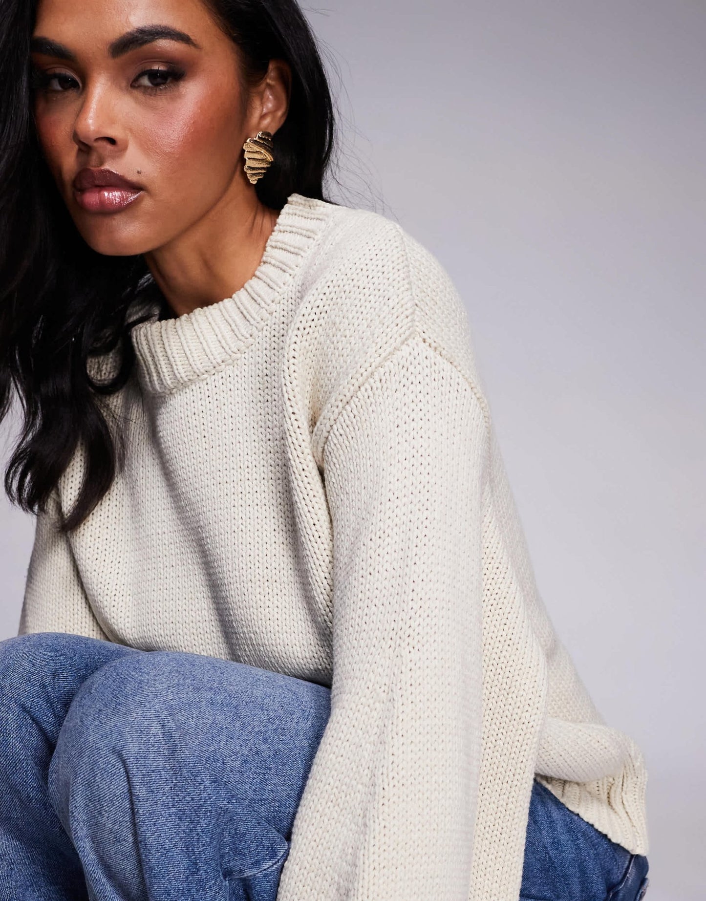 Princess Polly Harmony balloon sleeve slouchy jumper in beige - ASOS Sample Sale