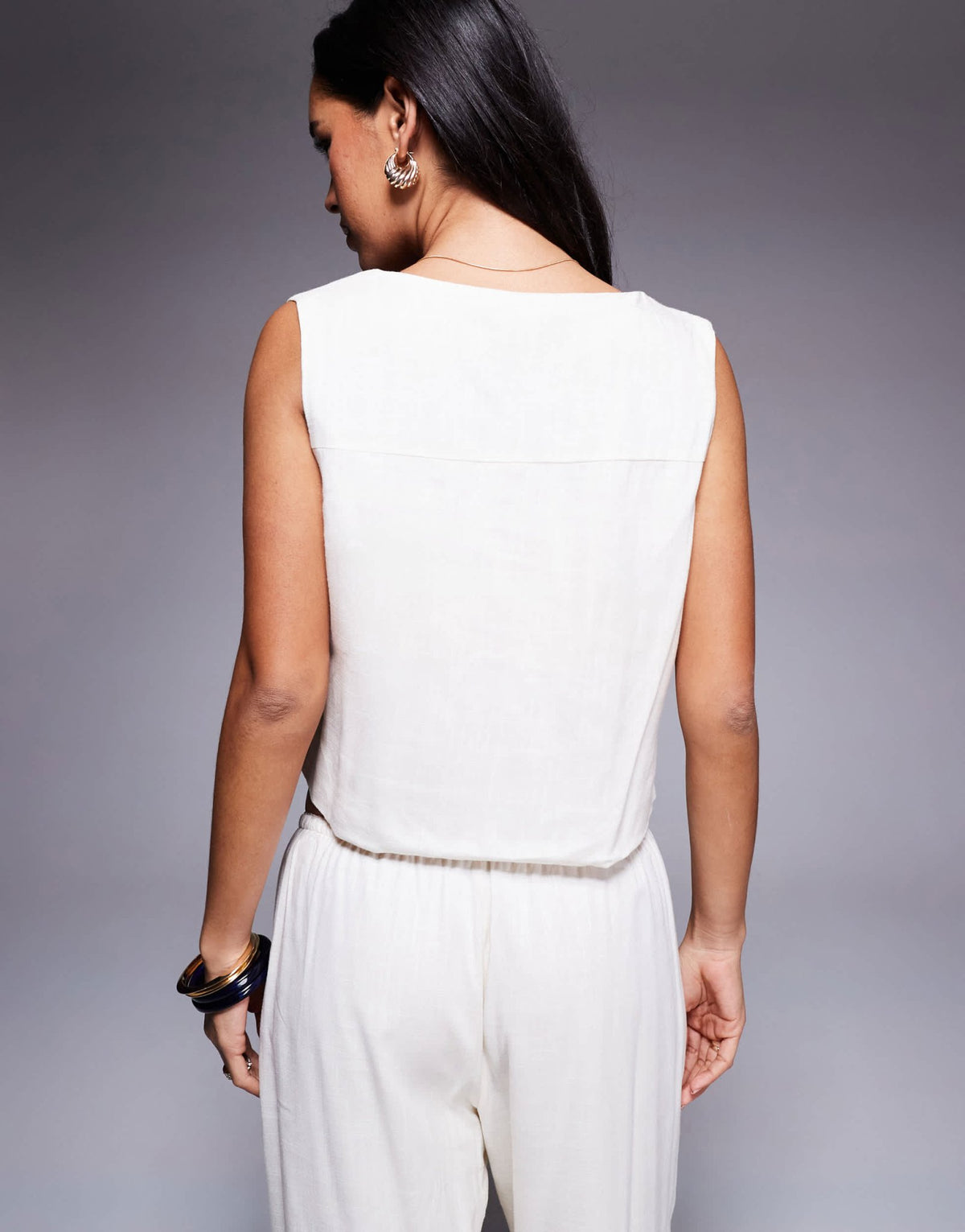 Princess Polly Henny linen blend stripe detail tailored waistcoat co-ord in cream - ASOS Sample Sale