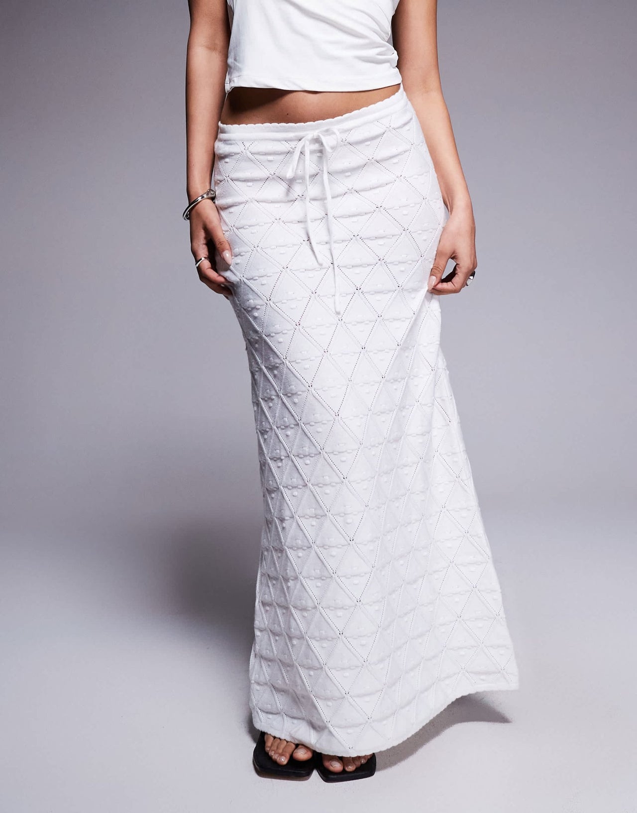Princess Polly knitted tie front maxi skirt in white - ASOS Sample Sale