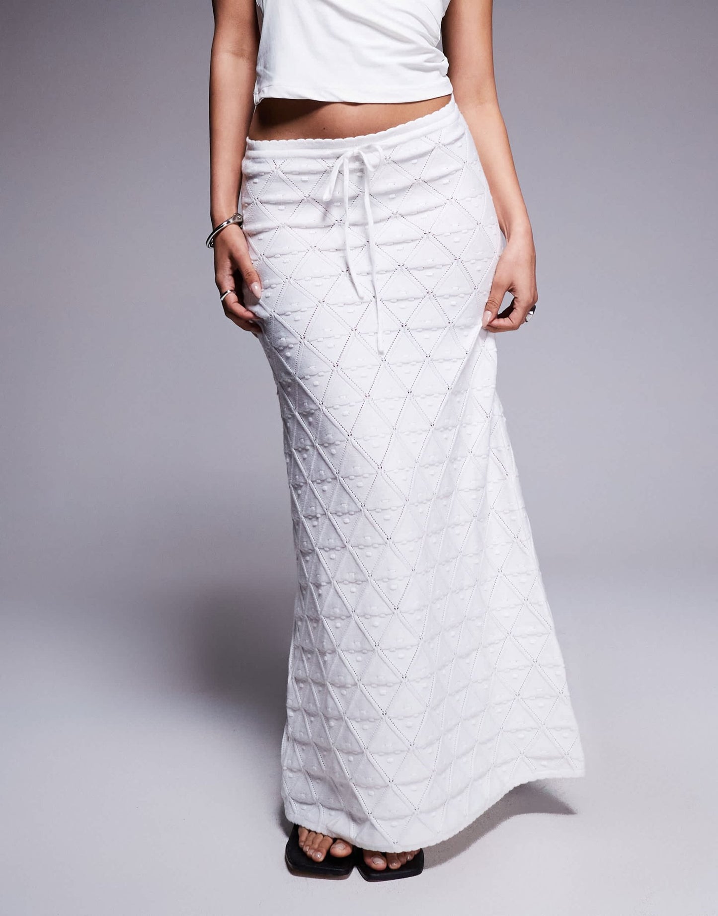 Princess Polly knitted tie front maxi skirt in white - ASOS Sample Sale