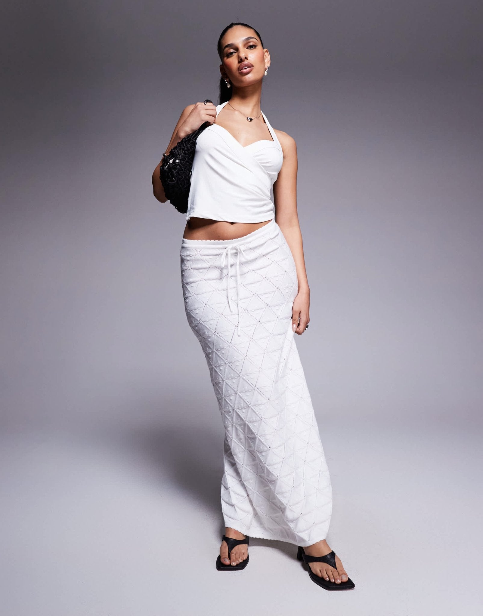 Princess Polly knitted tie front maxi skirt in white - ASOS Sample Sale