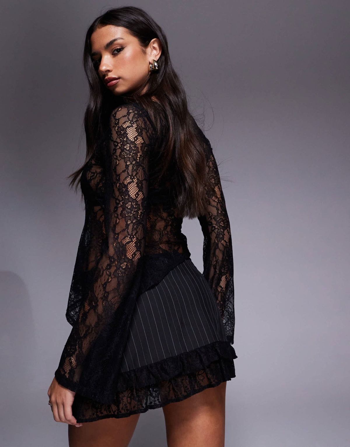 Princess Polly lace ruffle trim side split mini skirt in black - ASOS Sample Sale