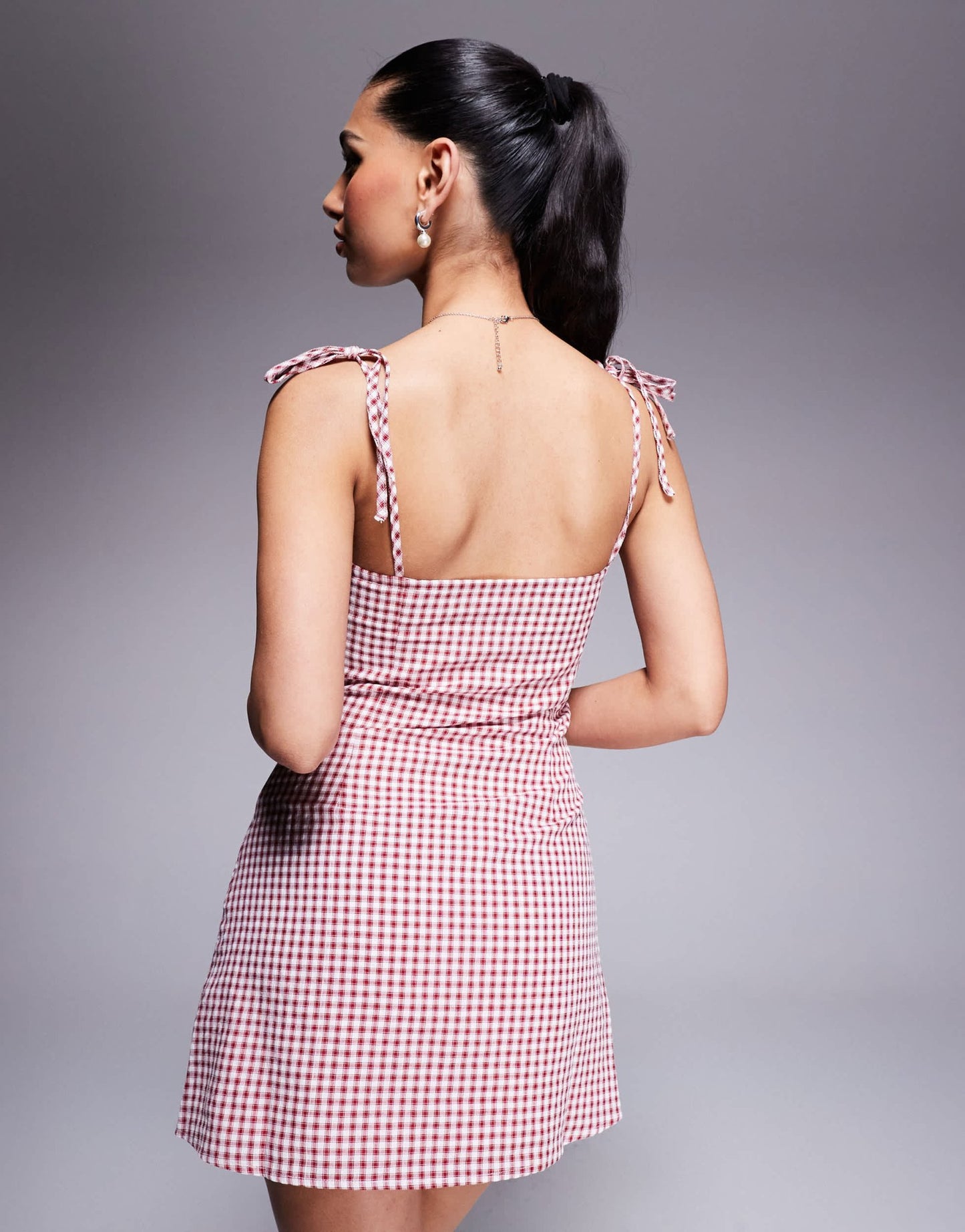 Princess Polly lace trim flower detail tie shoulder mini dress in red and white gingham - ASOS Sample Sale