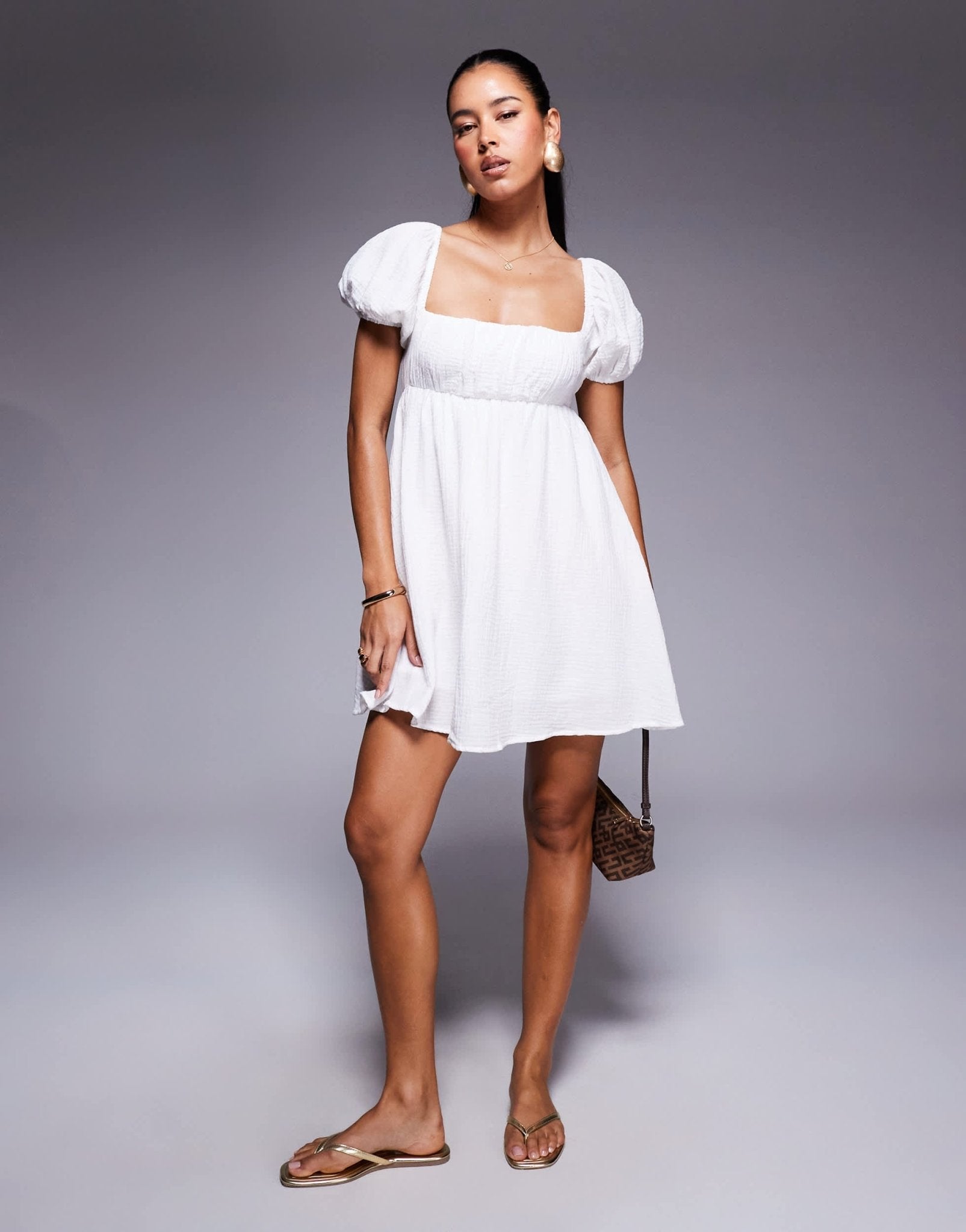 Princess Polly Let's Dance cheesecloth puff sleeve open tie back mini smock dress in white - ASOS Sample Sale