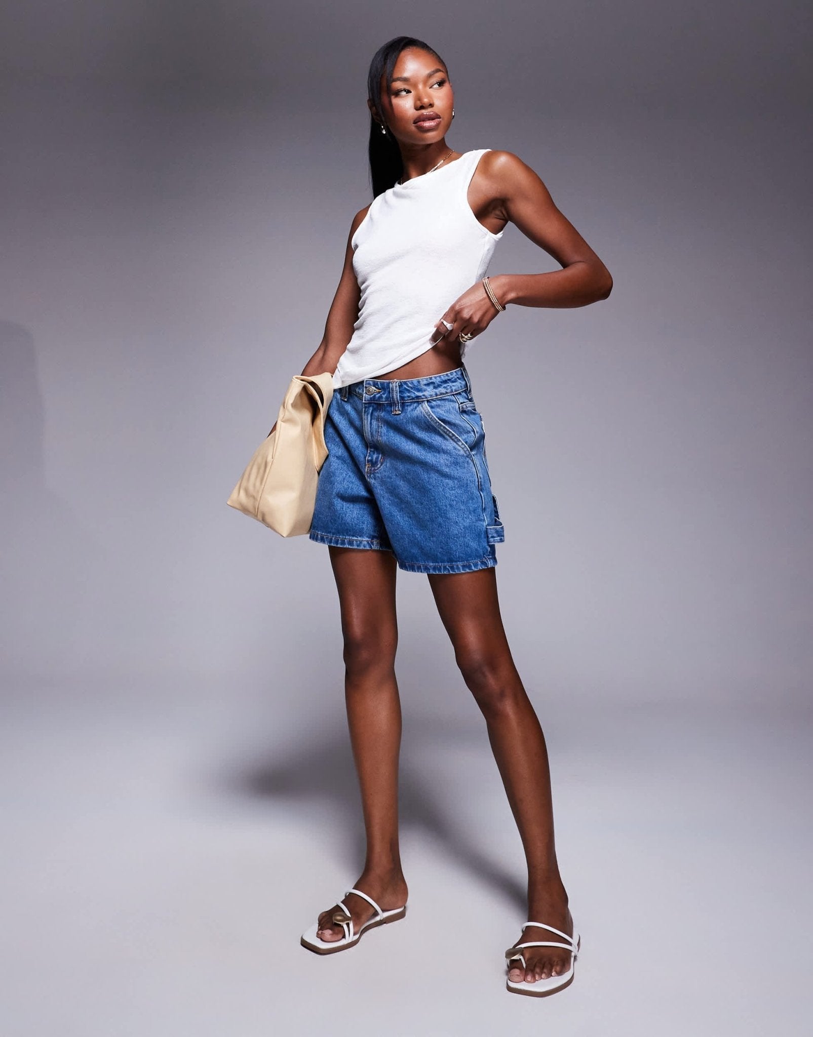 Princess Polly longline denim cargo style shorts in mid blue - ASOS Sample Sale