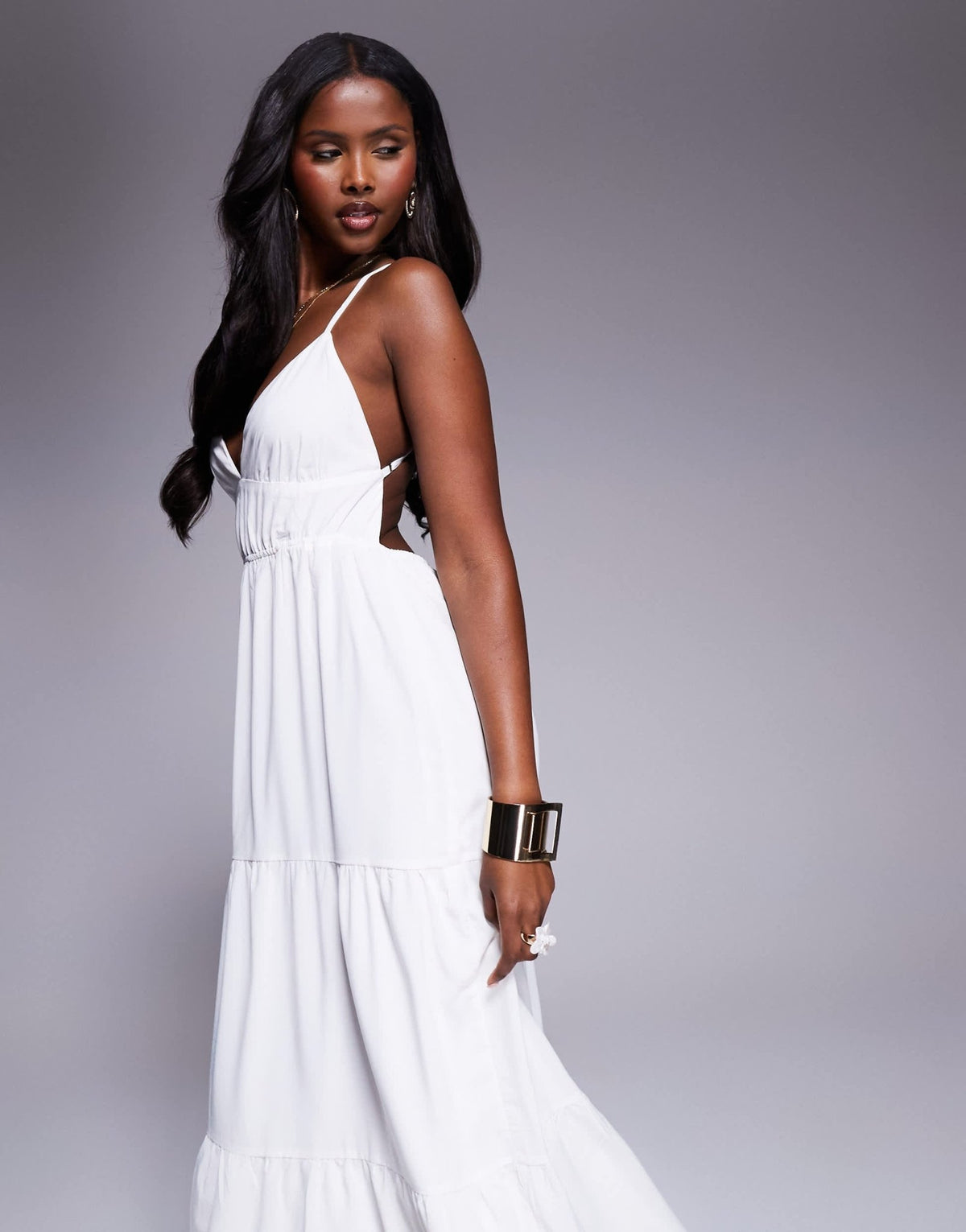 Princess Polly low cross back tiered maxi dress in white - ASOS Sample Sale