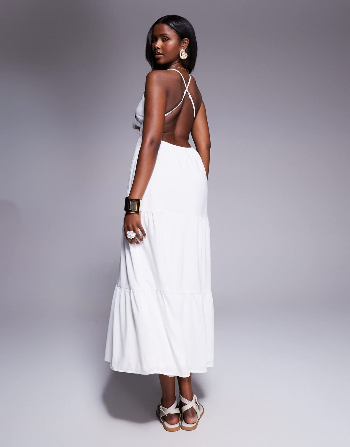 Princess Polly low cross back tiered maxi dress in white - ASOS Sample Sale