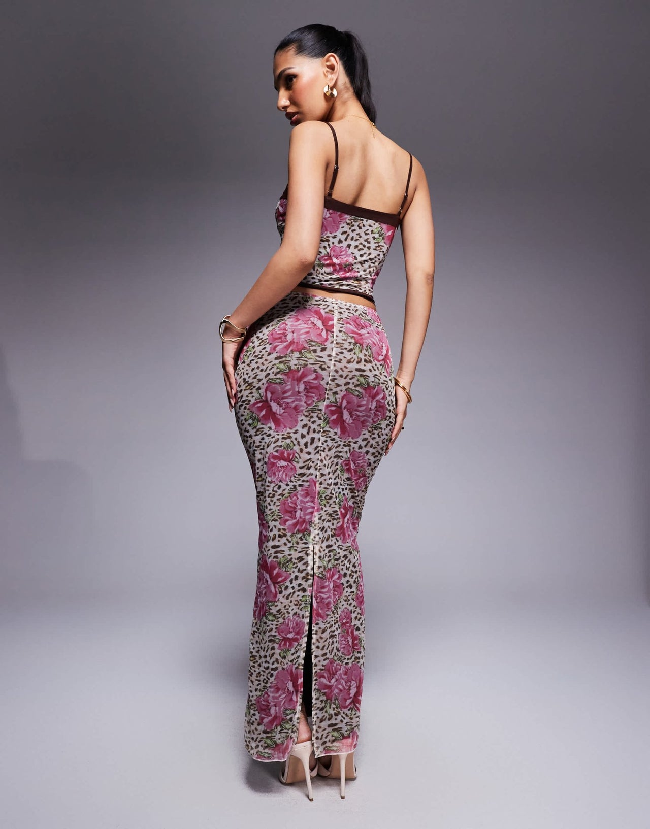 Princess Polly mesh back split maxi skirt co-ord in animal flower print - ASOS Sample Sale