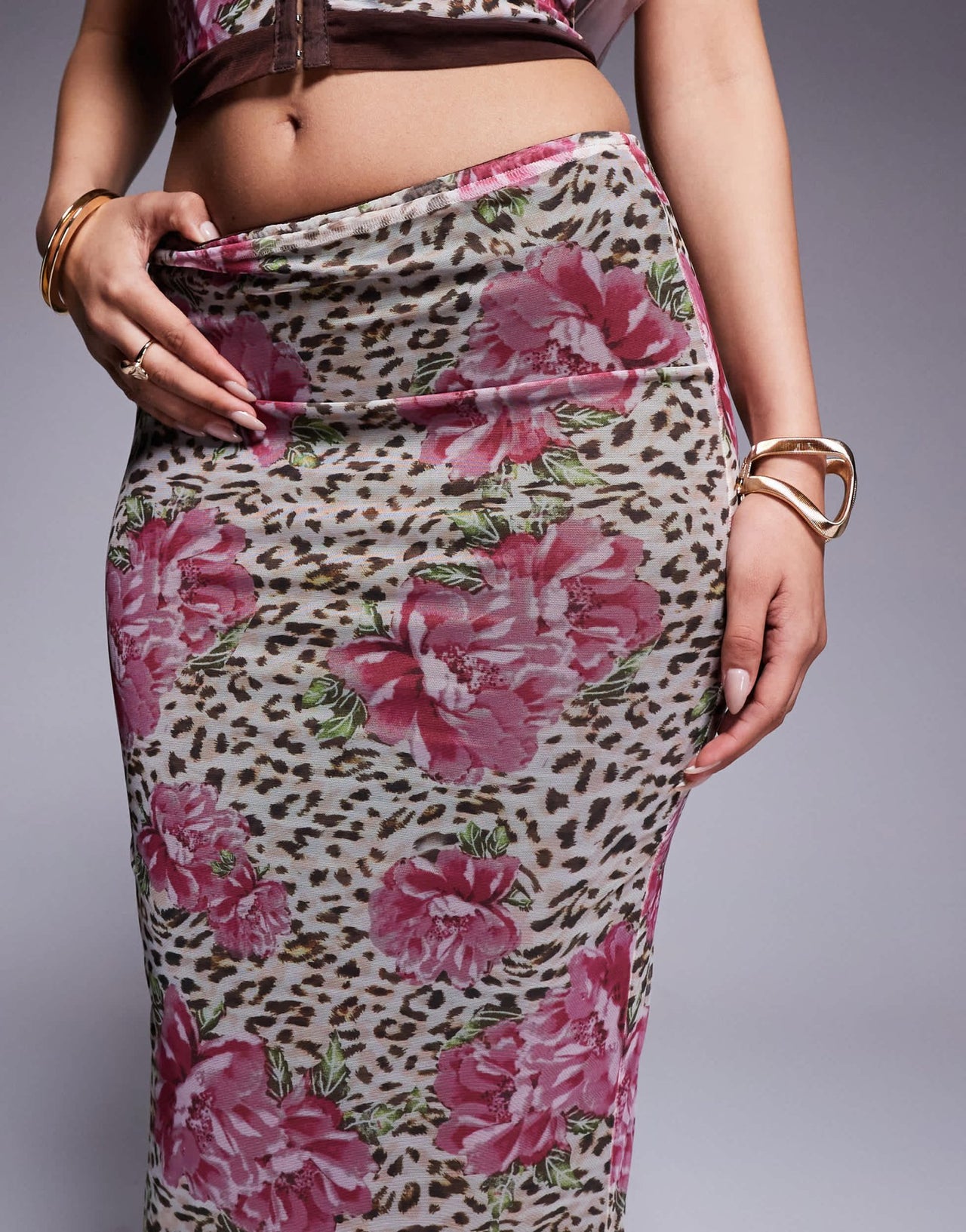 Princess Polly mesh back split maxi skirt co-ord in animal flower print - ASOS Sample Sale